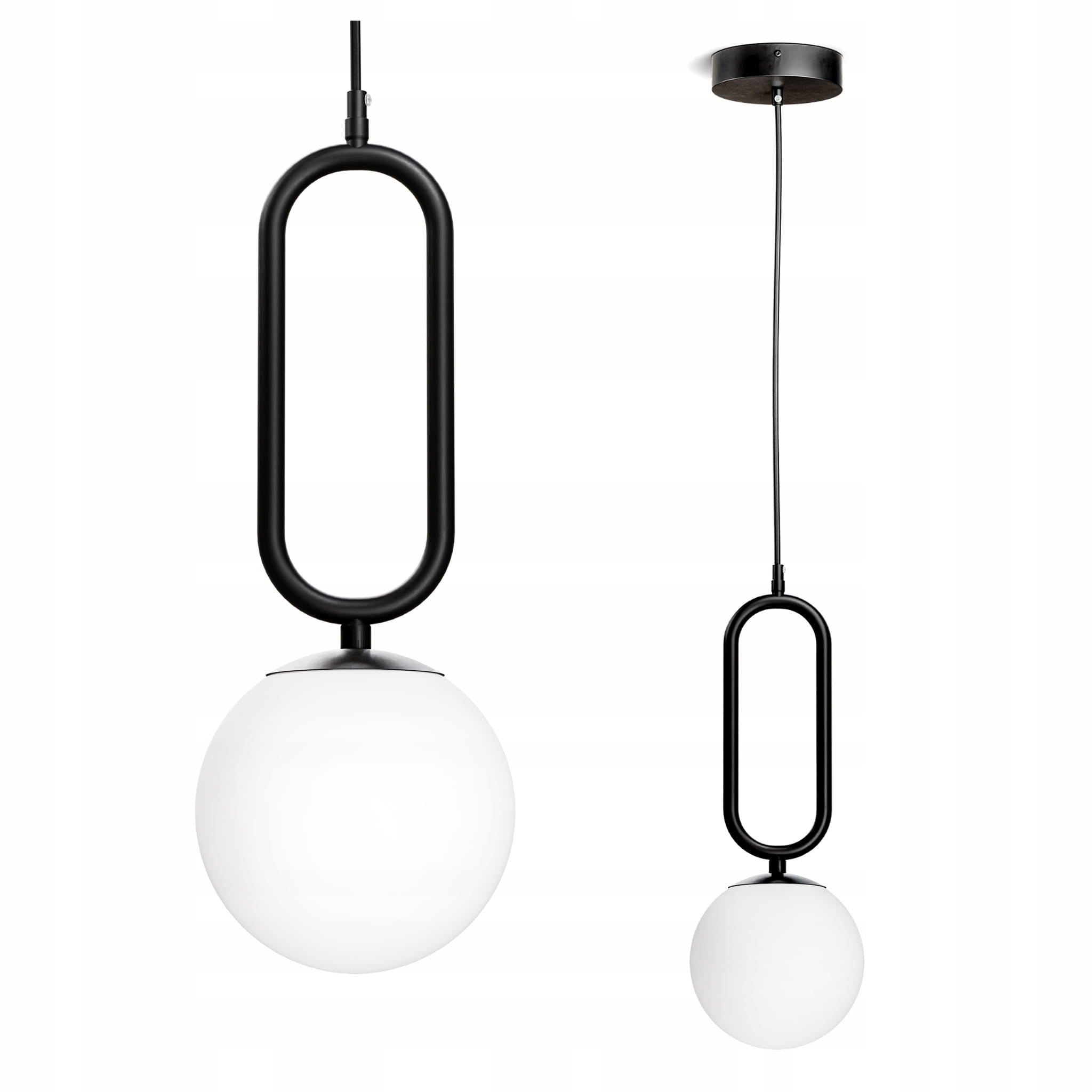 Lampa wisząca z kulistym kloszem i czarną ramą w stylu loftowym | Obal