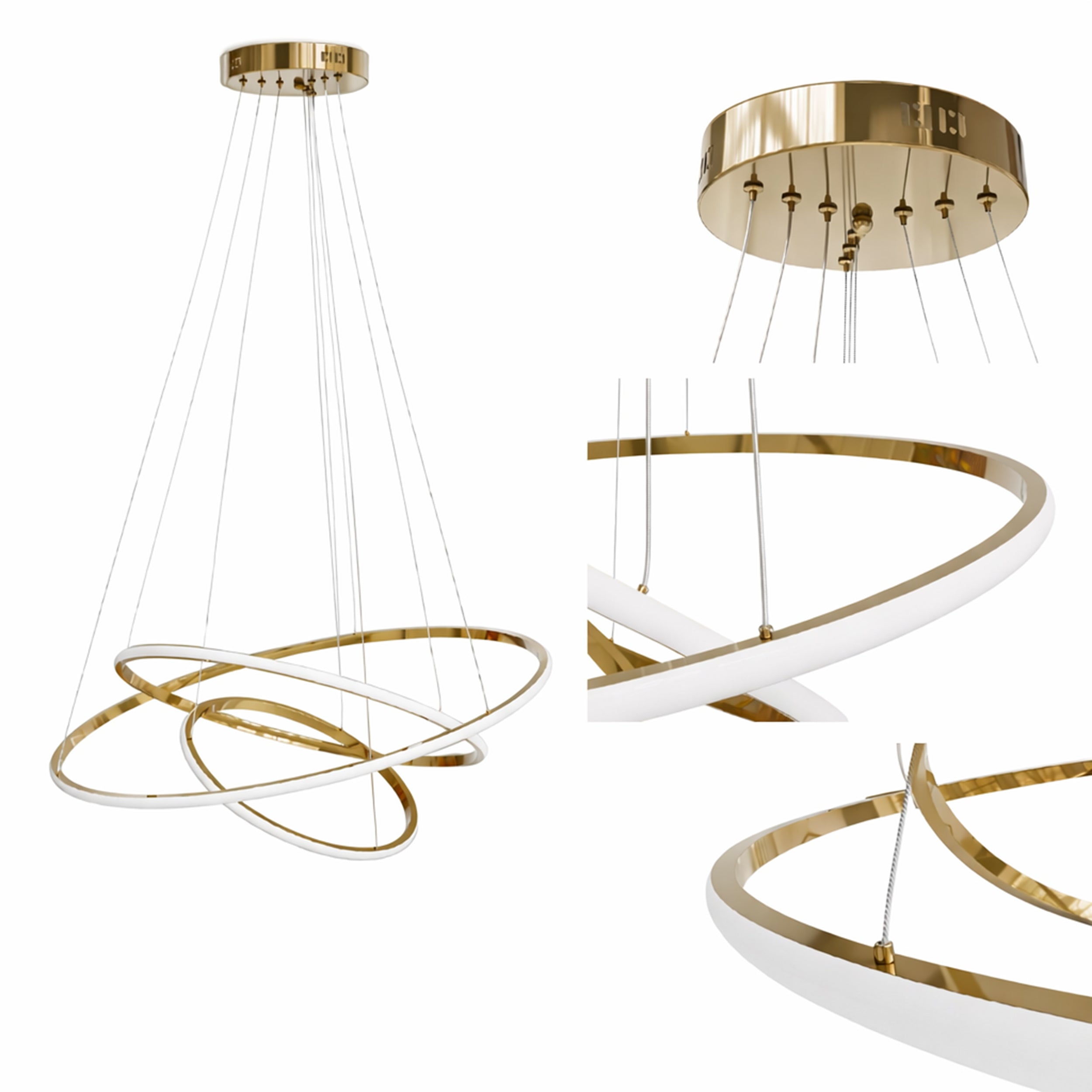 Lampa wisząca LED z trzema pętlami światła w stylu glamour | Movimento