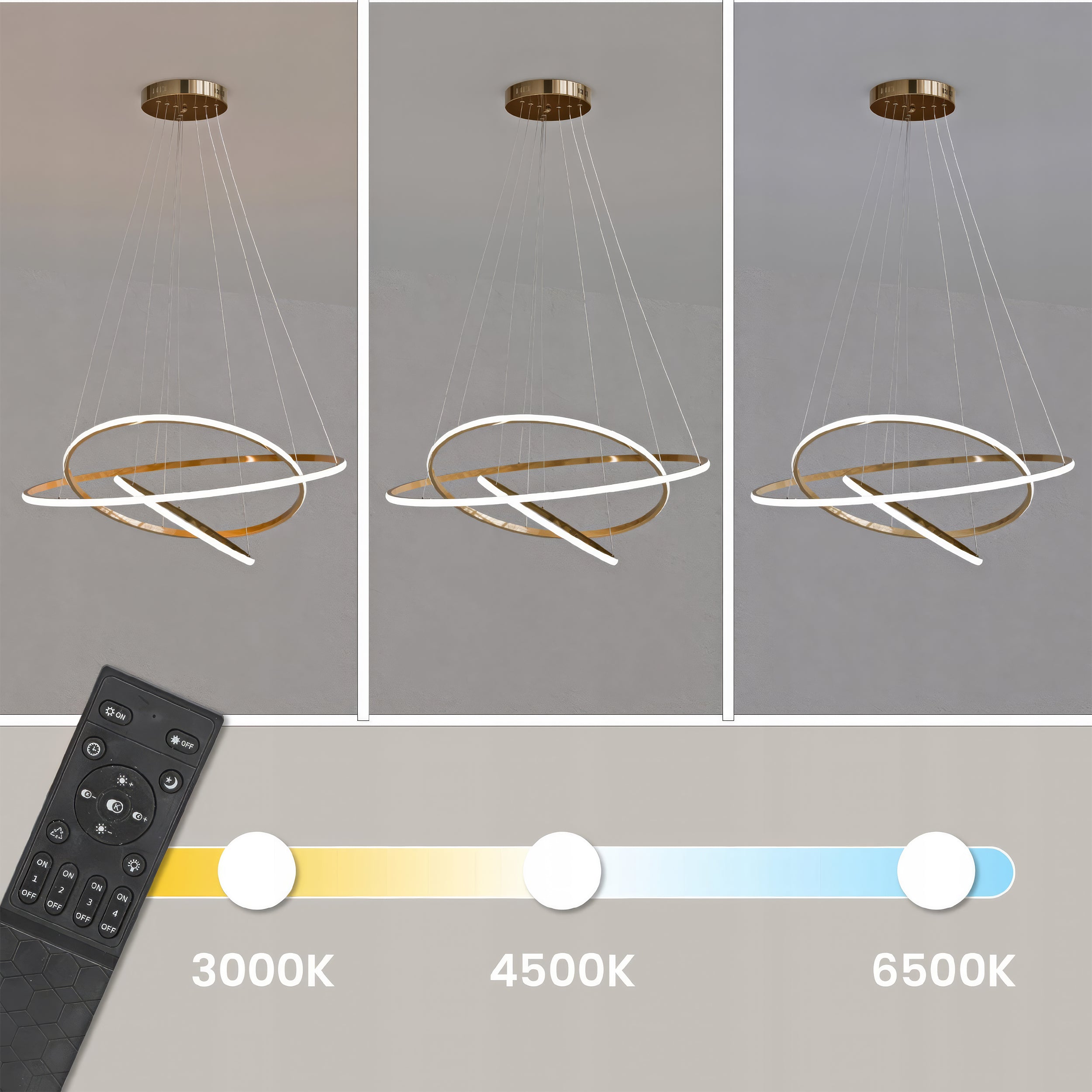 Lampa wisząca LED z trzema pętlami światła w stylu glamour | Movimento