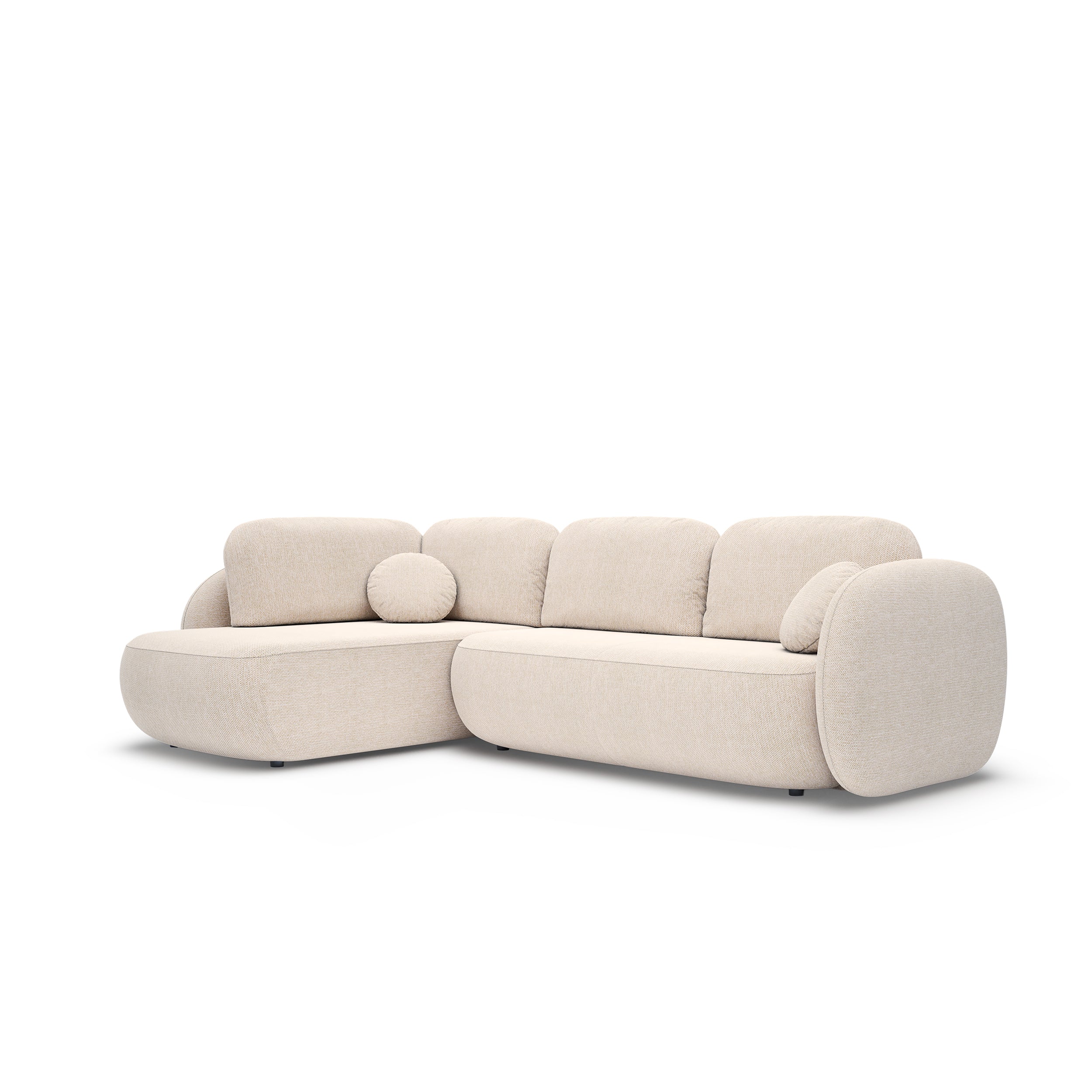 Narożnik z funkcją spania o powierzchni 123x250 w stylu organic modern | OLEMO Lewostronny Kremowy Taupe (ARAGON 03)