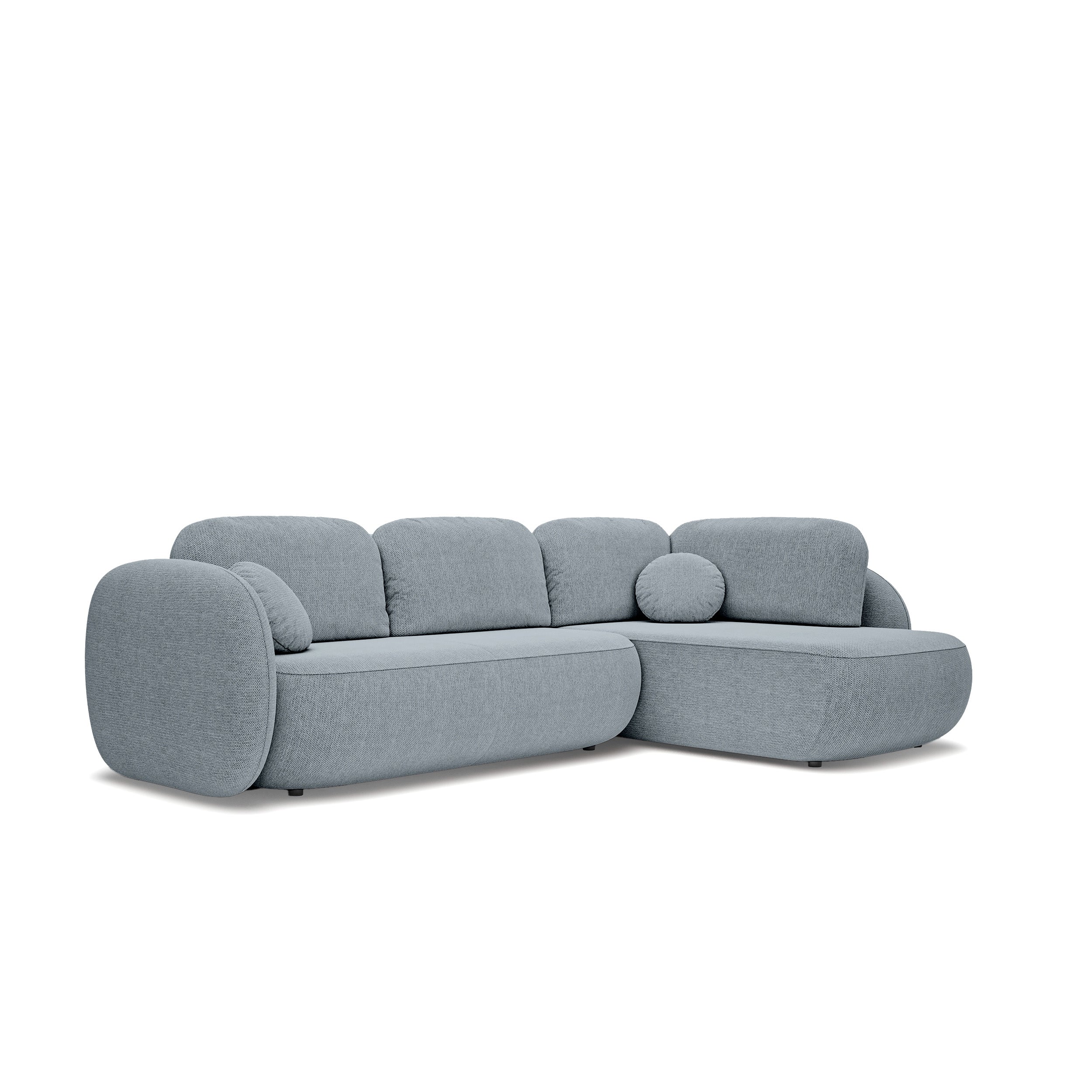 Narożnik z funkcją spania o powierzchni 123x250 w stylu organic modern | OLEMO Prawostronny Szaroniebieska Mgła (ARAGON 90)