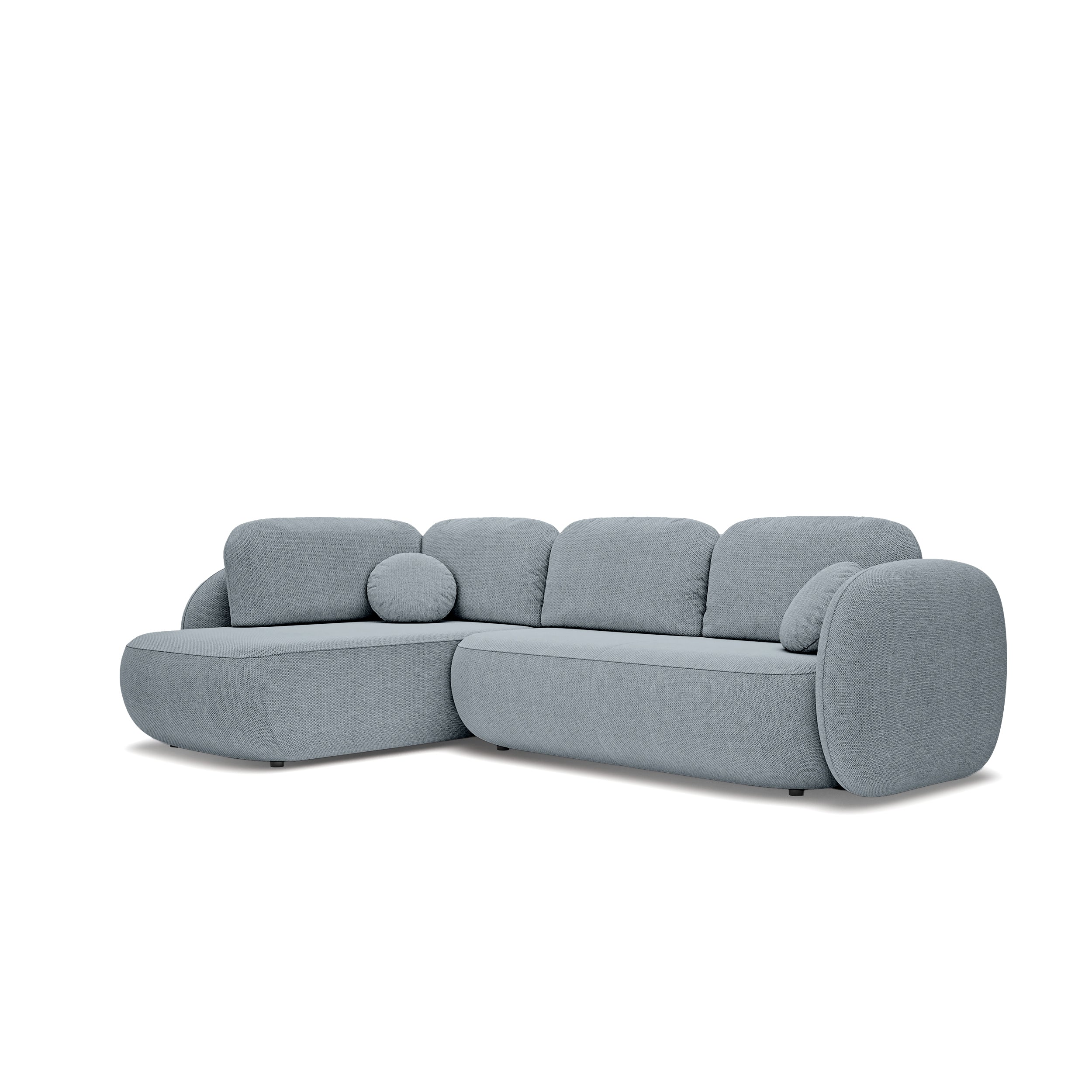 Narożnik z funkcją spania o powierzchni 123x250 w stylu organic modern | OLEMO Lewostronny Szaroniebieska Mgła (ARAGON 90)