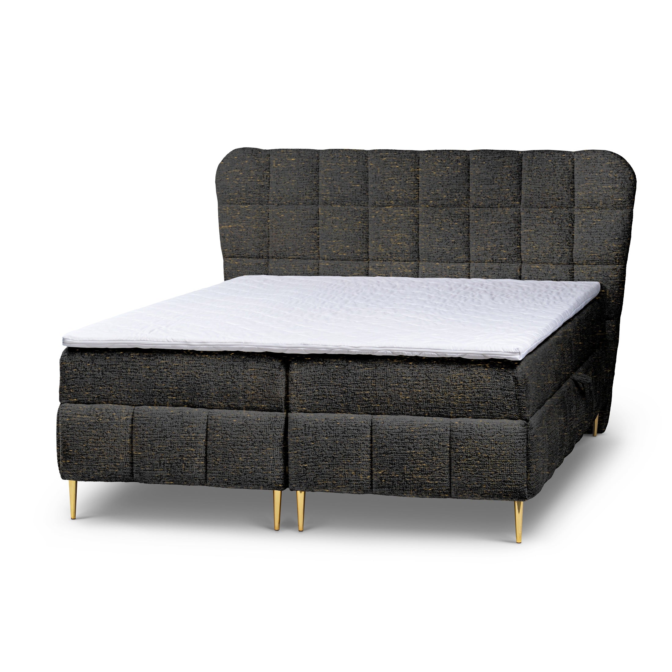 Łóżko kontynentalne z topperem i dwoma pojemnikami w stylu klasycznym | Domy 200 Dymny Orzech (BELLO 25)