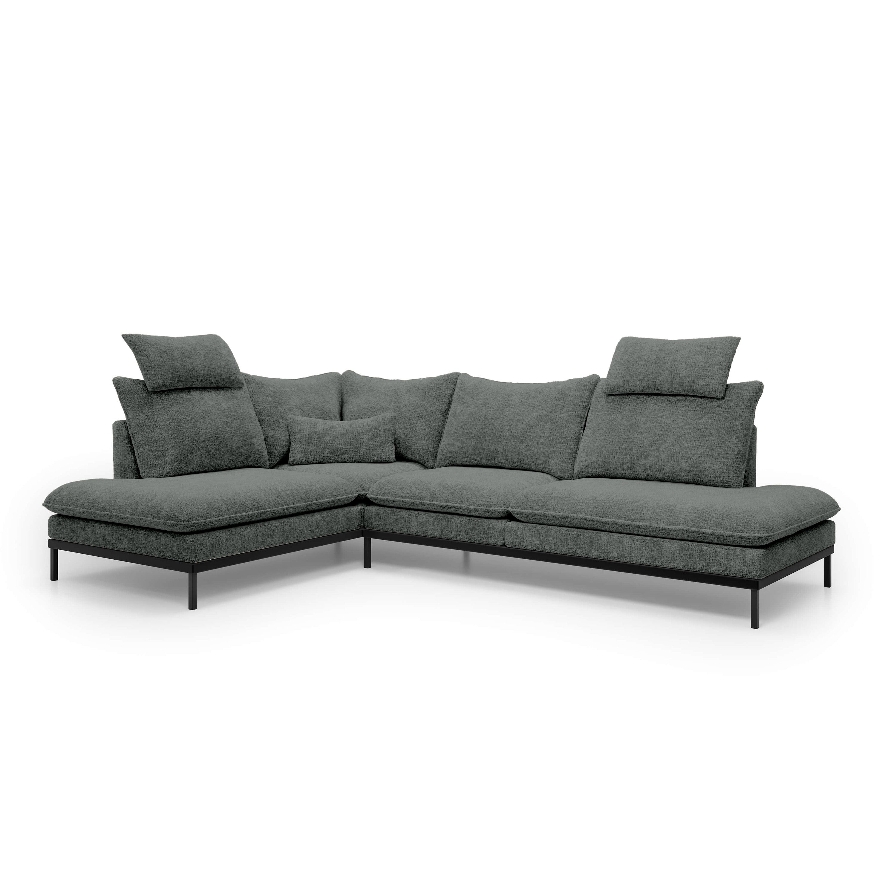 Narożnik Premium 4-osobowy 293×198 cm w stylu eleganckim | Leafy Lewostronna Kamienny Popiół (CREMONA 93)