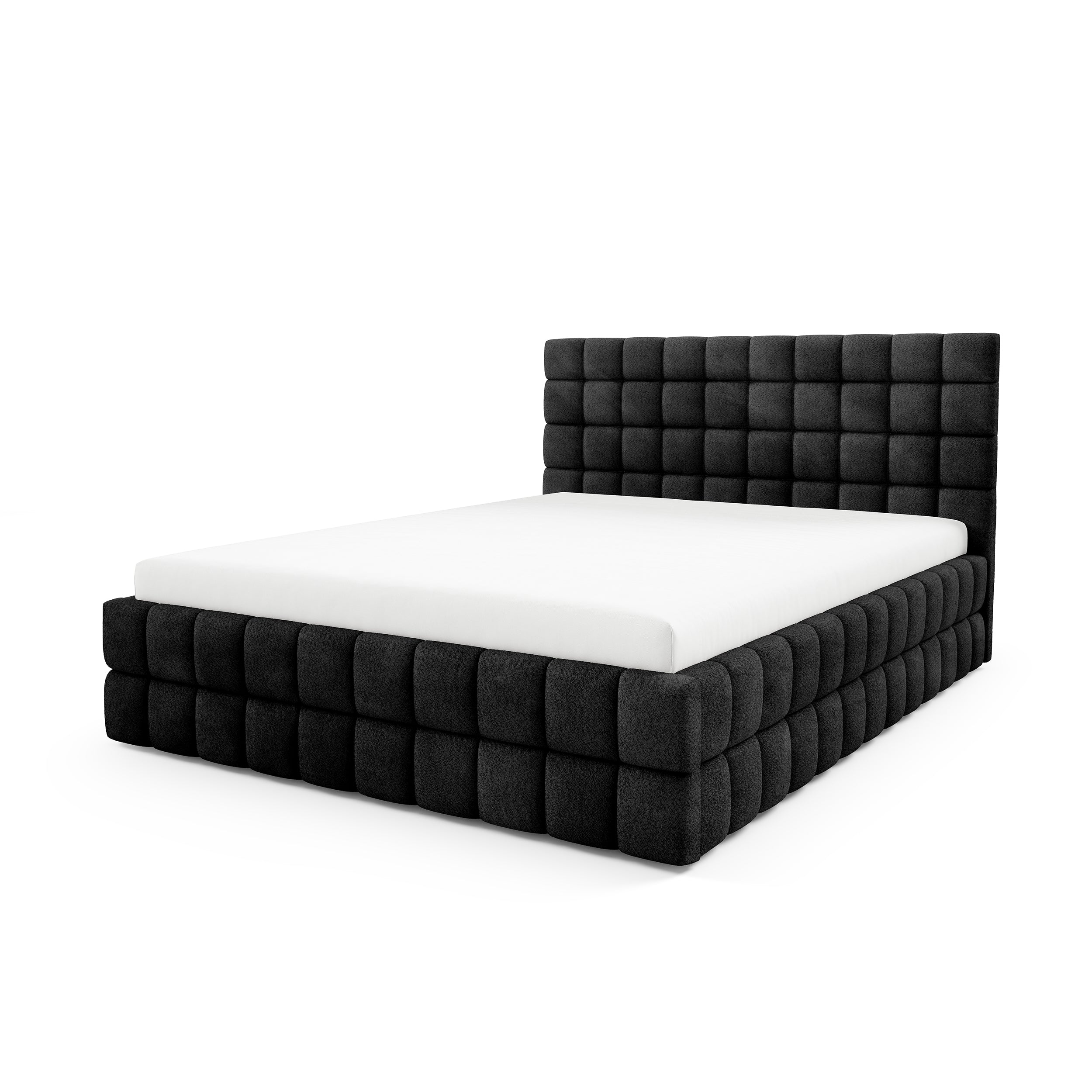Łóżko tapicerowane z pojemnikiem w różnych rozmiarach w stylu nowoczesnym, tkanina Coral | STRATUS Nie Wulkaniczna Czerń (CORAL 60)