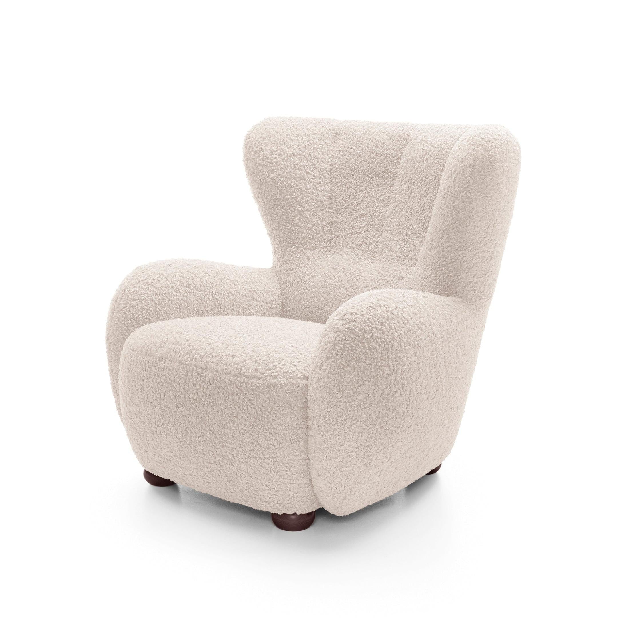 Fotel 88 cm do relaksu w stylu skandynawskim | Tedi Perłowy Krem (ROLF 03) Orzech
