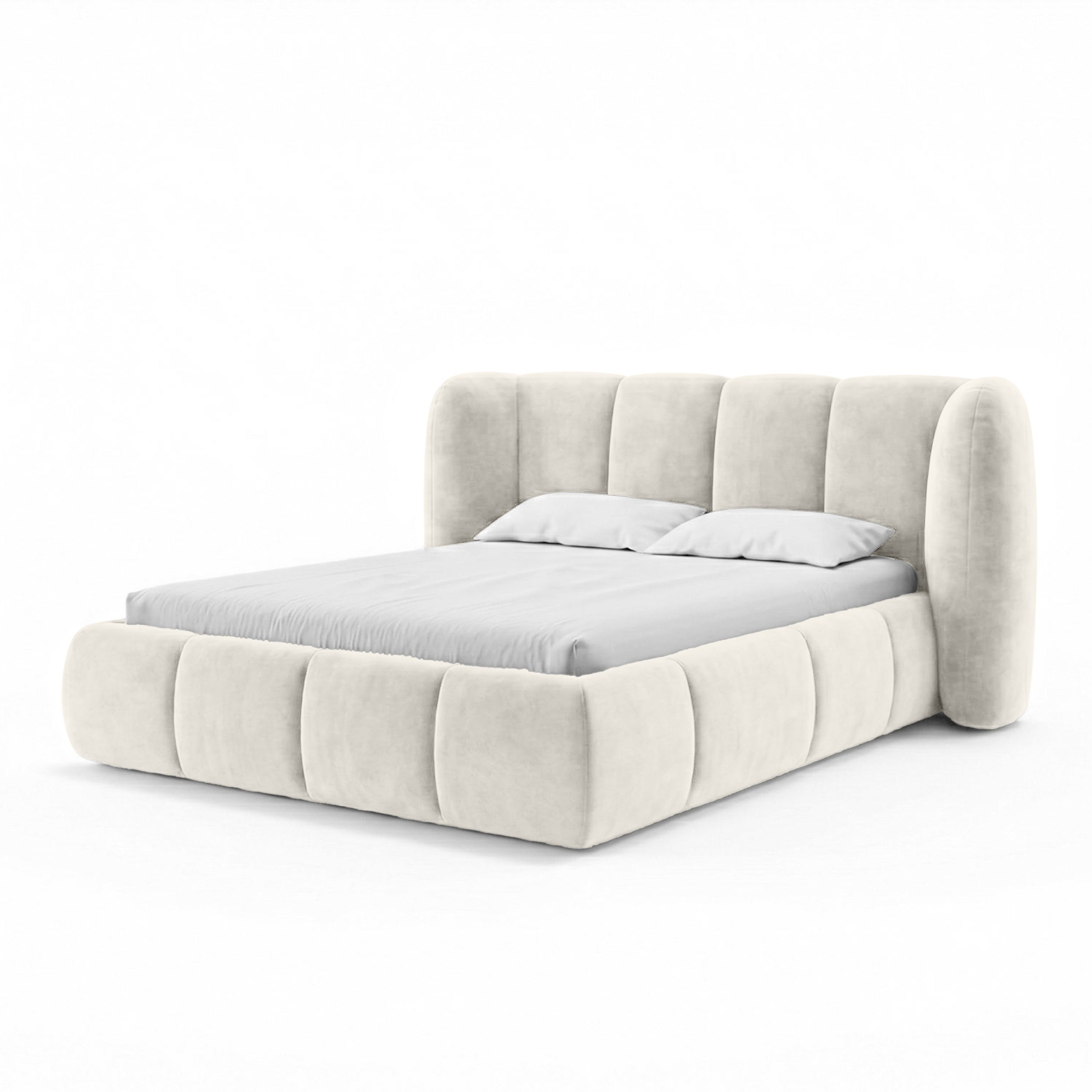 Łóżko tapicerowane pikowane z pojemnikiem w stylu soft modern | Ventara