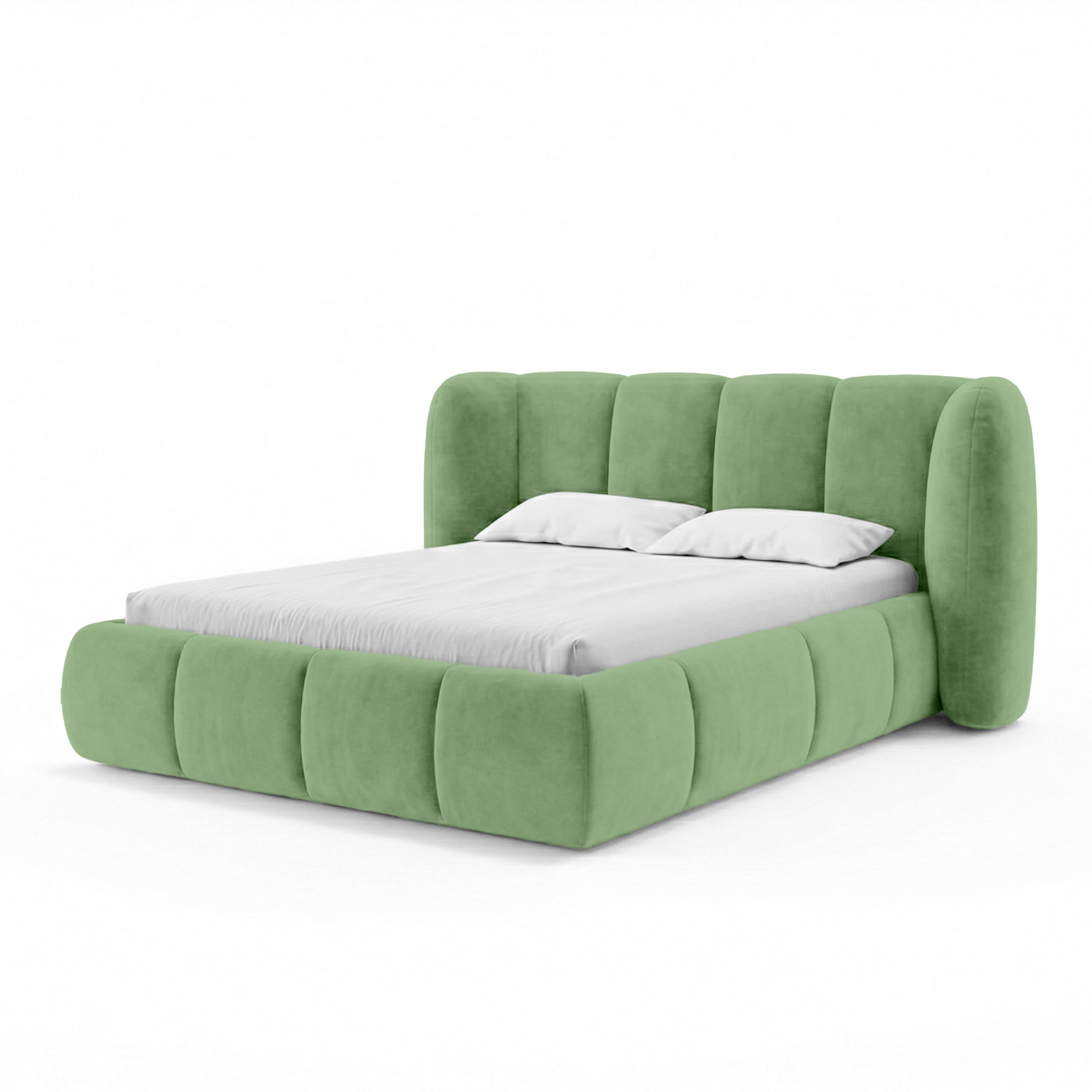 Łóżko tapicerowane pikowane z pojemnikiem w stylu soft modern | Ventara