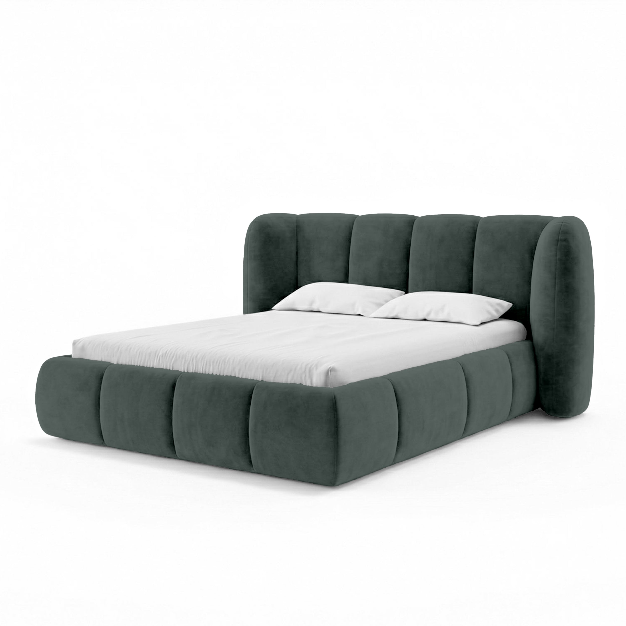 Łóżko tapicerowane pikowane z pojemnikiem w stylu soft modern | Ventara