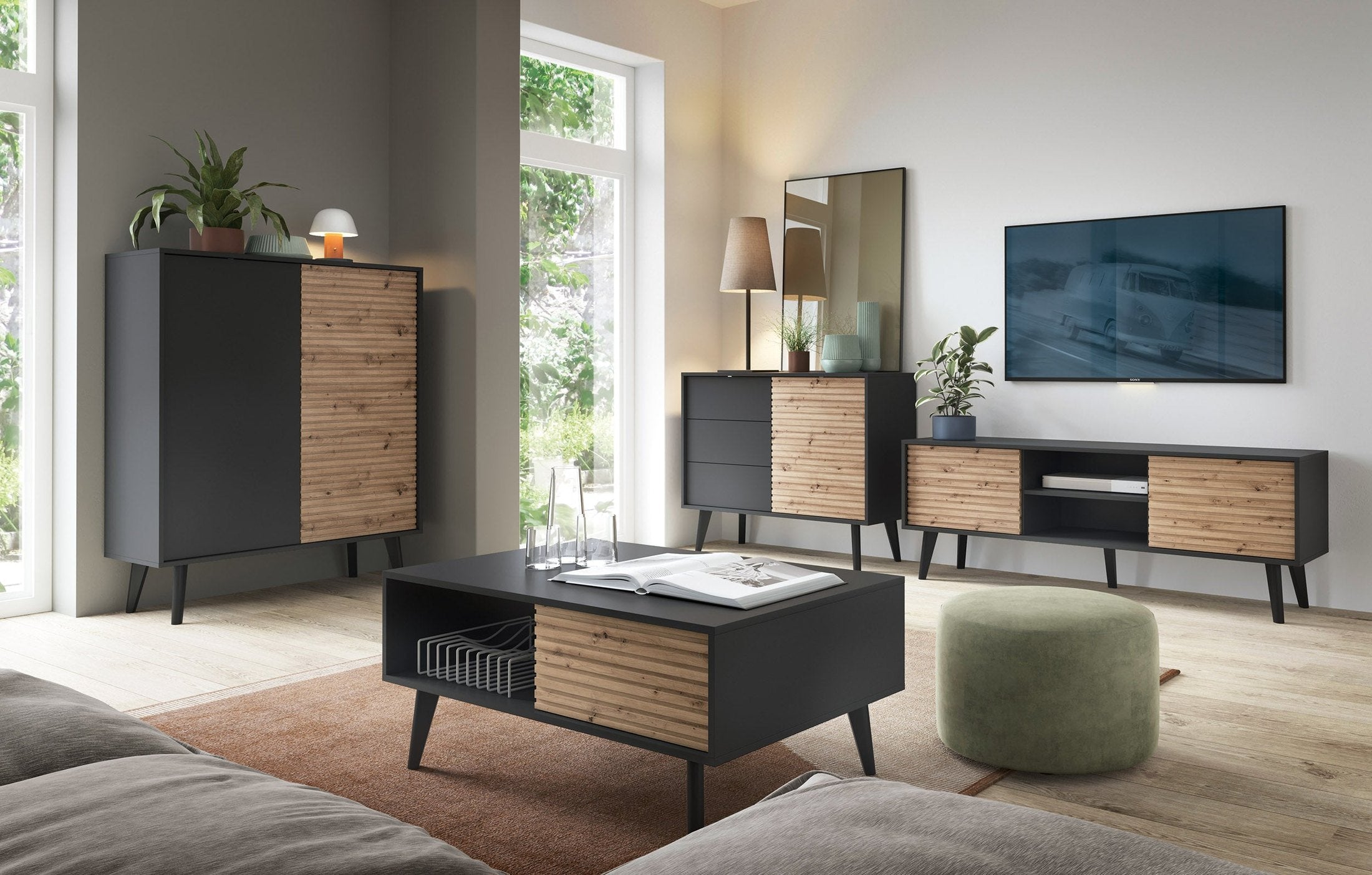 Stolik kawowy 104x48 z szufladą w stylu loftowym | Las
