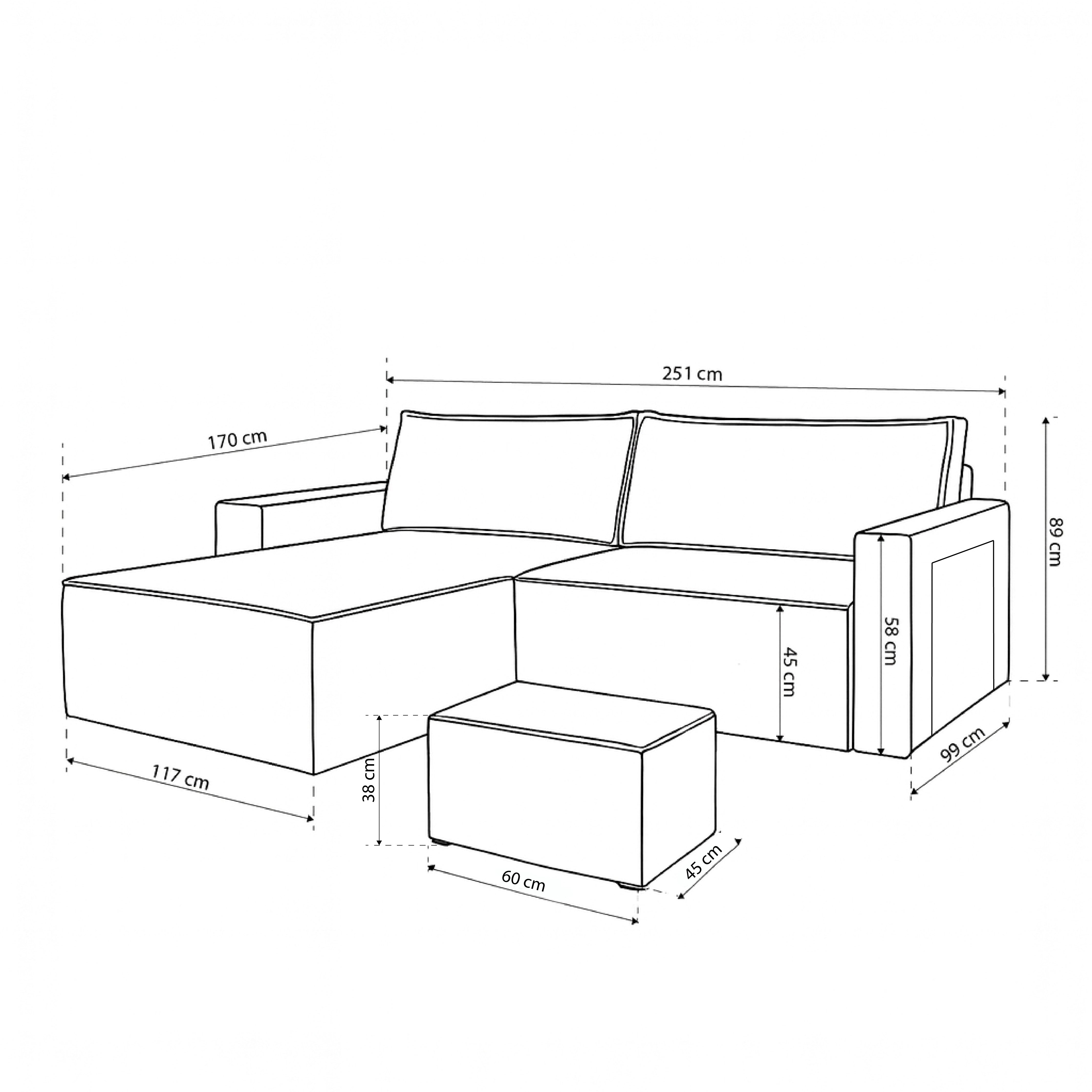 Narożnik uniwersalny z funkcją spania z pufą w stylu nowoczesnym | Klara