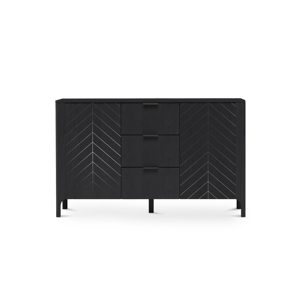 Komoda EKLIPSO 153x95 z frontami w jodełkę w stylu nowoczesnym – kolor Czarny | Pillovely