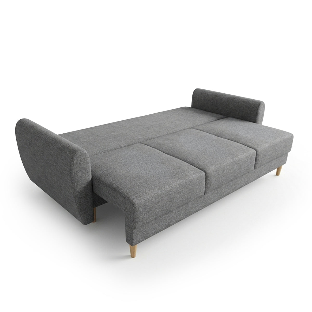 Sofa Harmi 235 cm Srebrna Mgła (SAWANA 05) po rozłożeniu – powierzchnia spania 130 × 200 cm