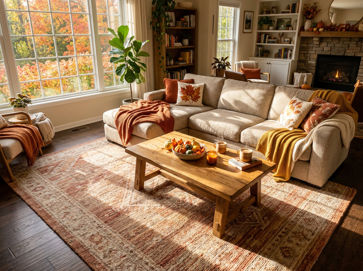 Teppich im Wohnzimmer – Welche Größe und Farbe harmonieren am besten mit Ihrem Sofa?