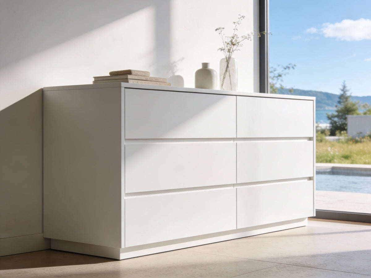 Painted MDF furniture – lacquered MDF sideboard in a modern living room