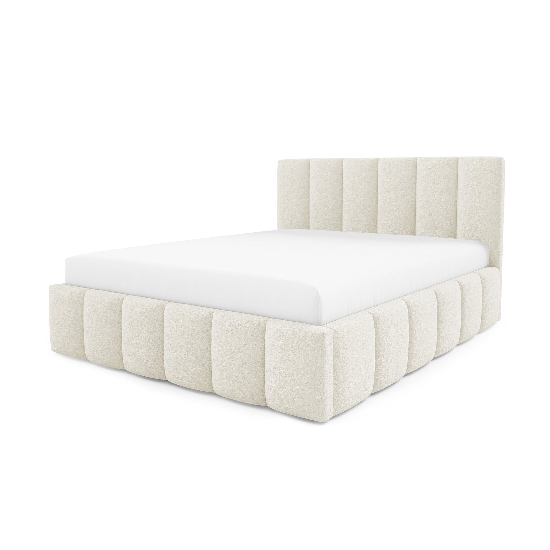 Łóżko tapicerowane pikowane z pojemnikiem w różnych rozmiarach w stylu eleganckim - tkanina Lambi, pionowe przeszycia | Nerom