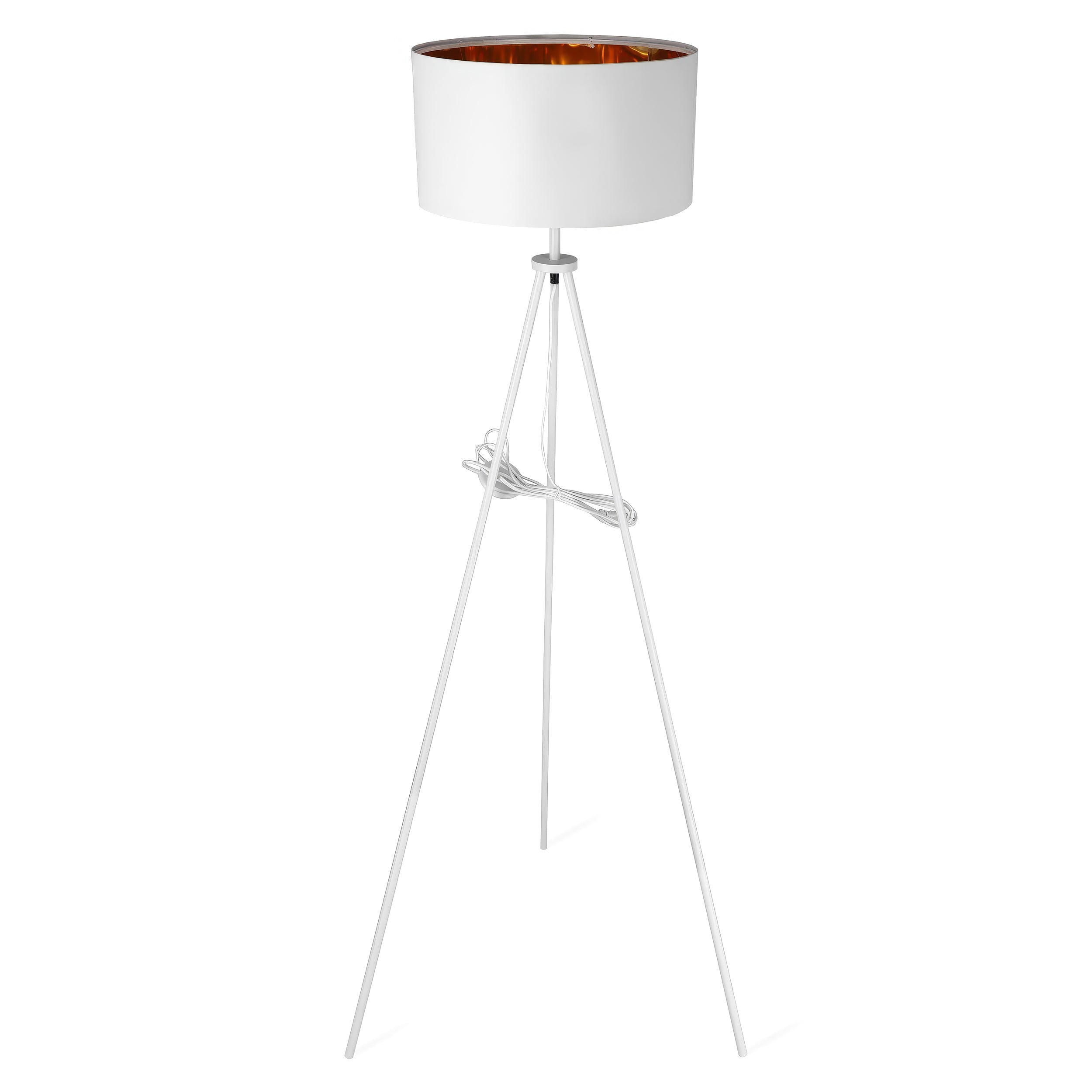 Lampa podłogowa na trójnogu z abażurem w stylu eleganckim | Aureno Biały mat