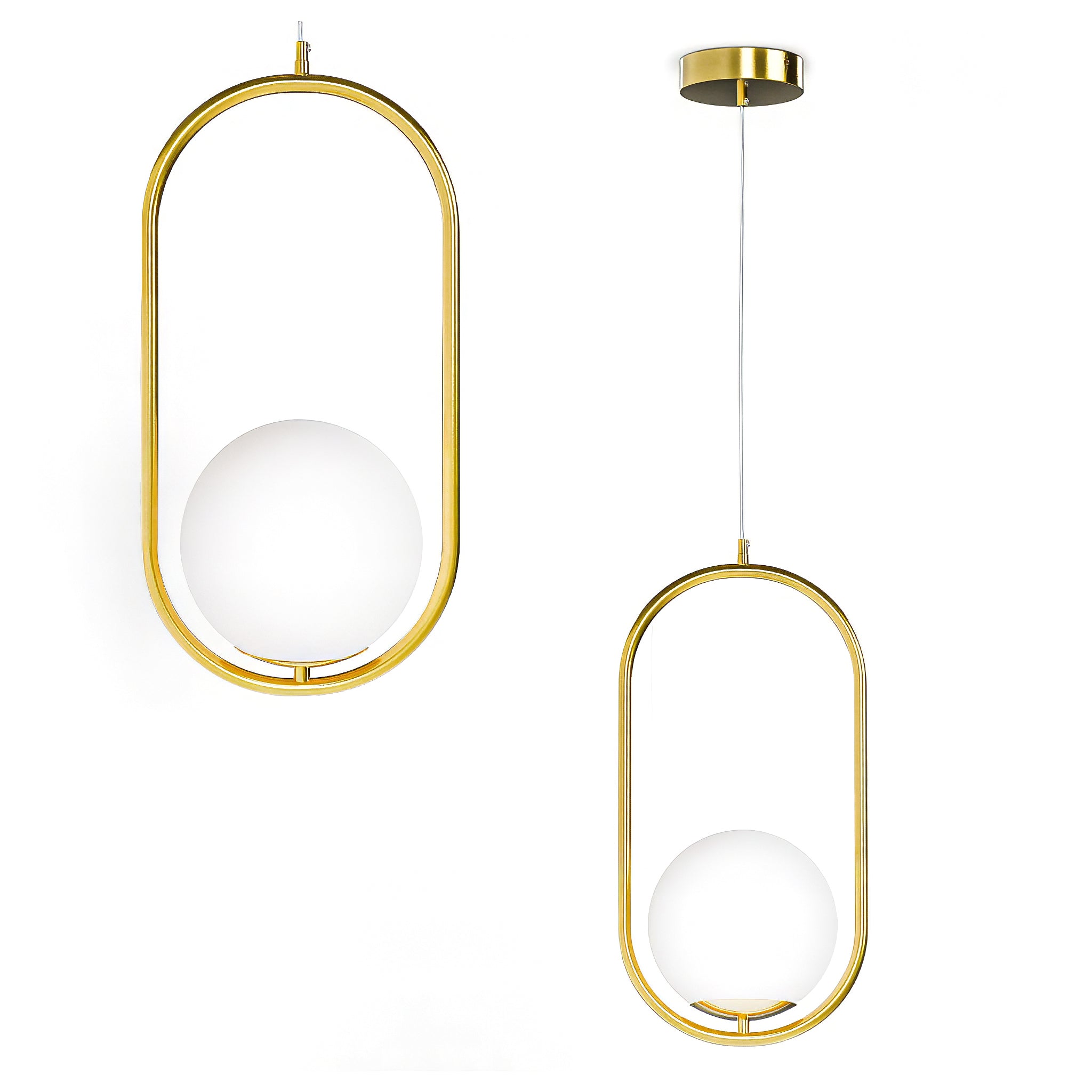 Lampa wisząca z kulistym kloszem w złotej ramie w stylu nowoczesnym | Orbitella