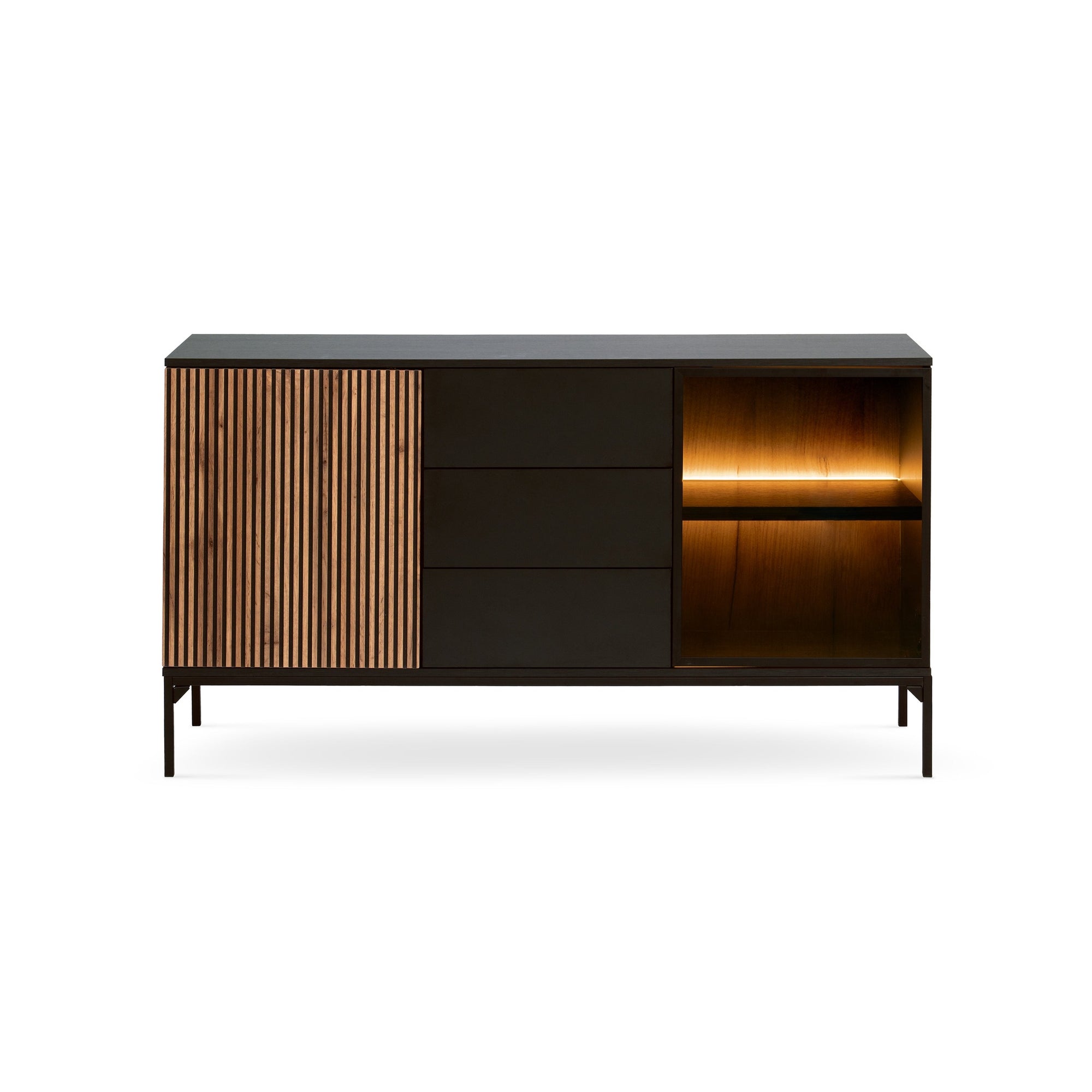 Komoda z szufladami i drzwiami 154x83 w stylu loft - LED, lamele, szkło antisol | Lampy