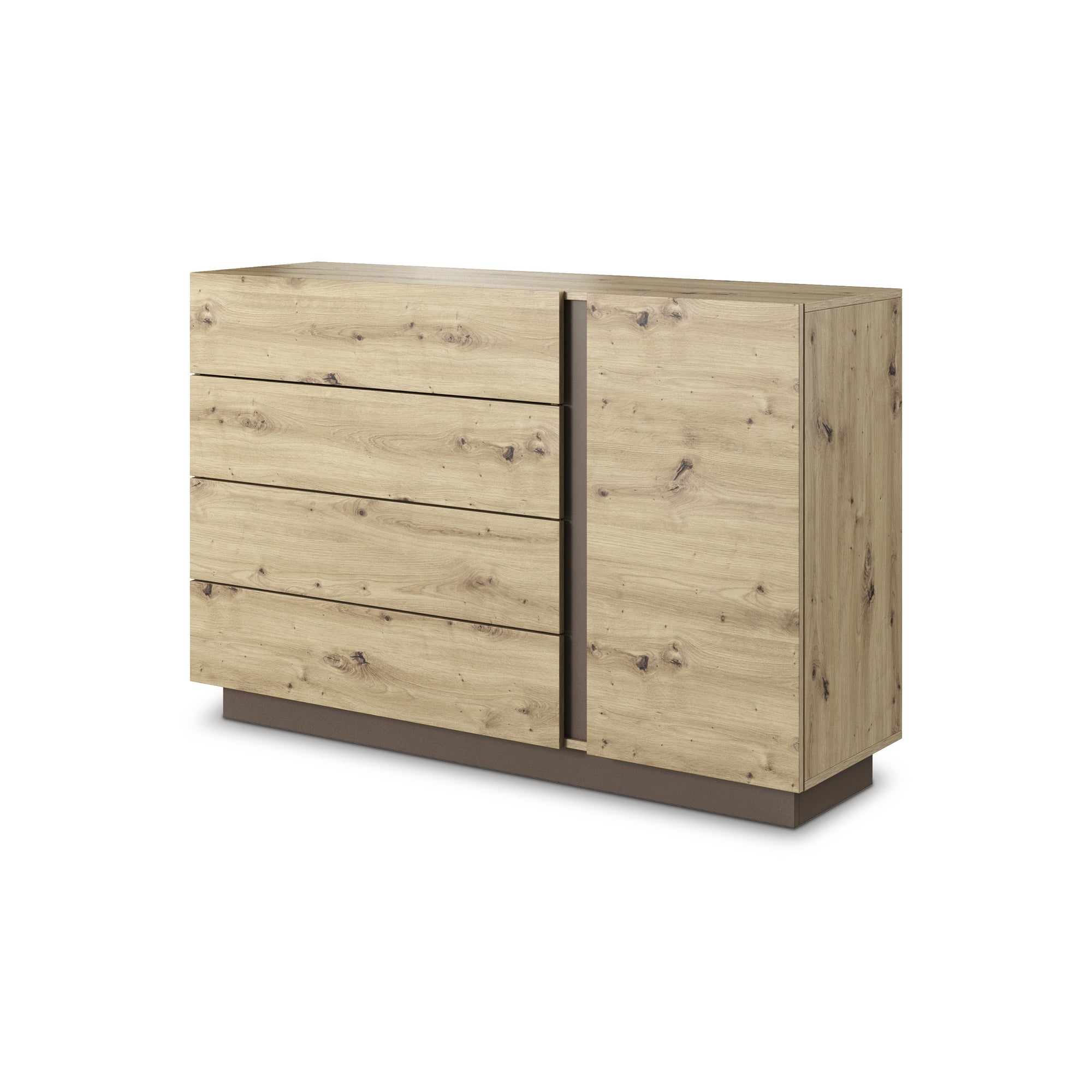 Komoda 138x91 w stylu minimalistycznym - push-to-open, cichy domyk, 4 szuflady | Armelia Dąb artisan szary grafit