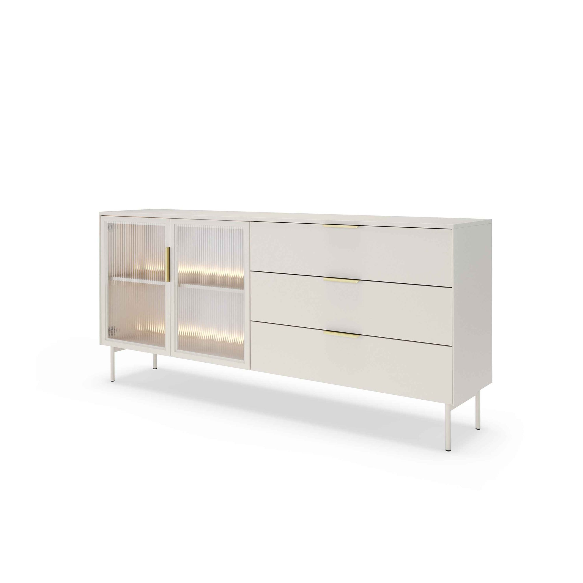 Komoda z drzwiami i szufladami 181x83 w stylu nowoczesnym - szkło hartowane, LED, 3 szuflady | Lummer Kaszmir