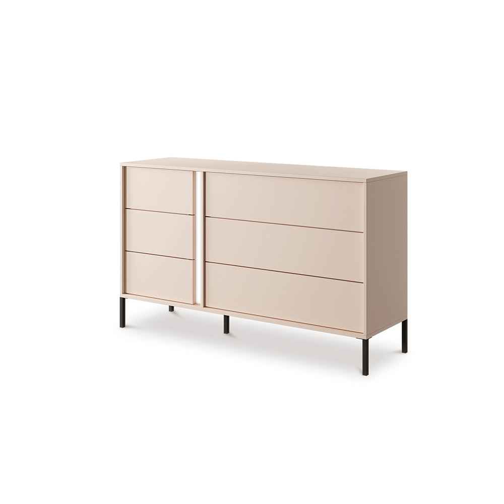 Komoda 137x81 z 6 szufladami w stylu minimalistycznym - bezuchwytowe fronty, opcjonalny LED | Dust TAK