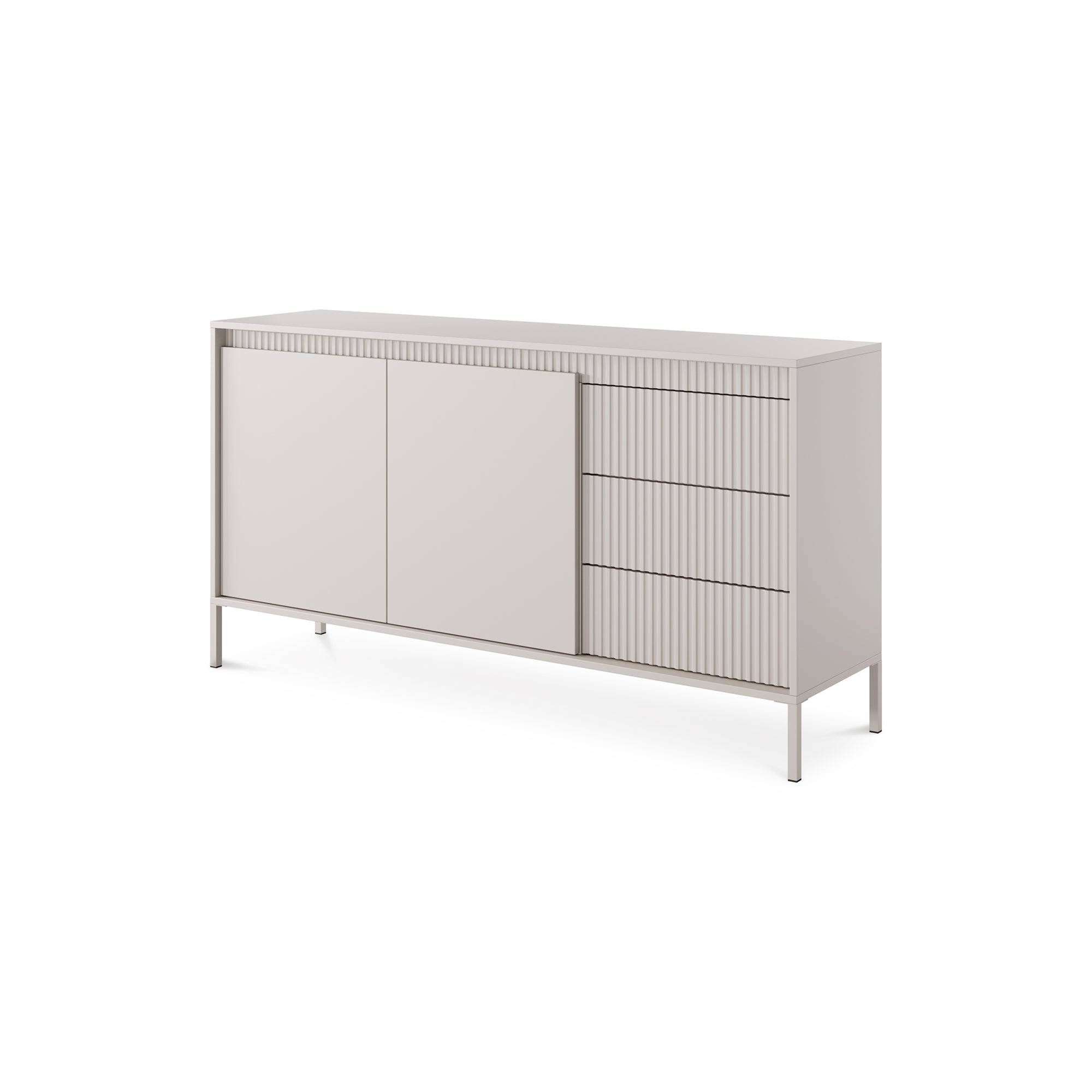Komoda z drzwiami i szufladami 154x81 w stylu japandi - beż, push-to-open, 3 szuflady | Senra