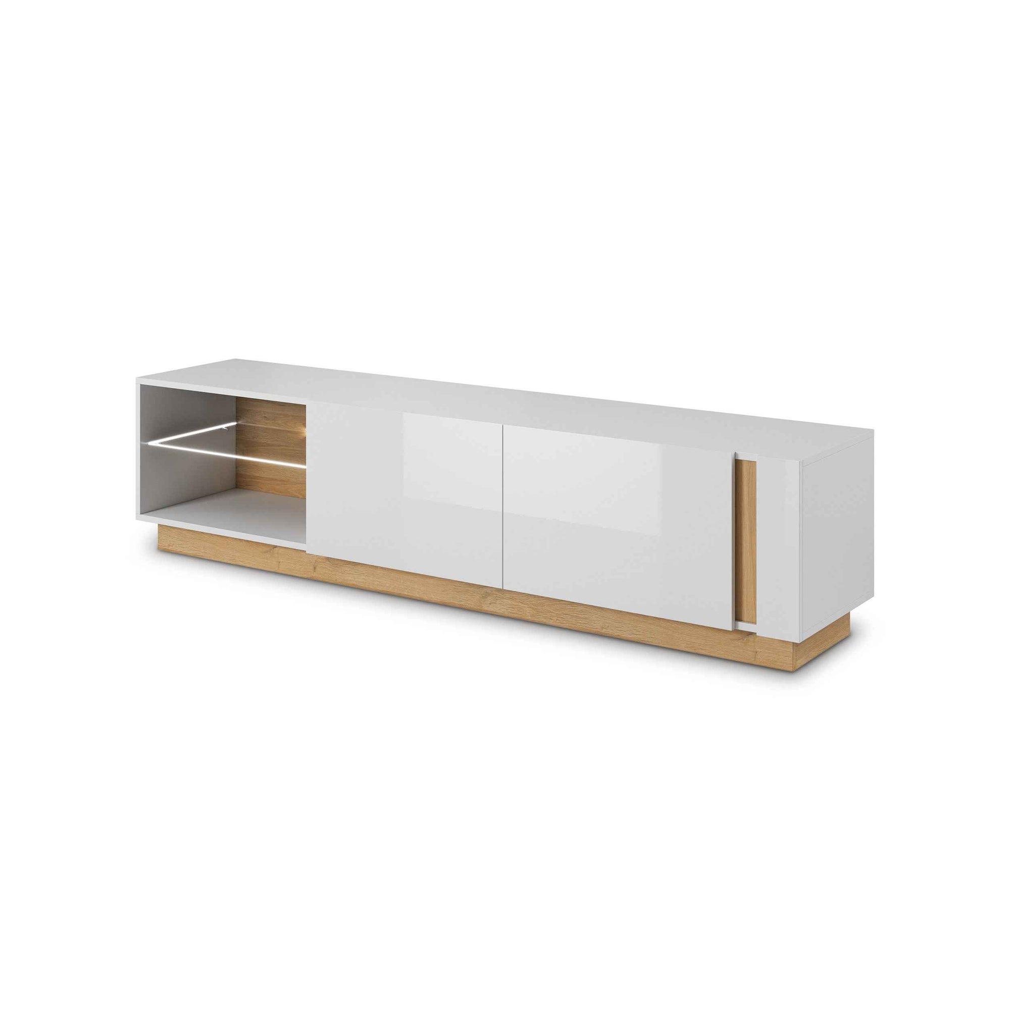 Szafka RTV 188x46 w stylu glamour - fronty wysoki połysk, system push-to-open, oświetlenie LED (opcjonalne) | Armelia