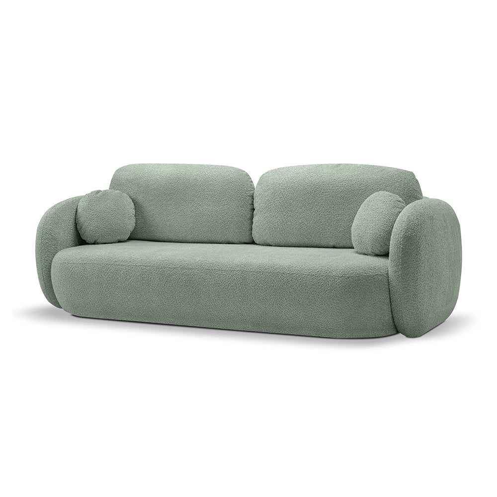 Sofa z funkcją spania 142x200 w stylu nowoczesnym – Abriamo, zaoblona forma, pojemnik | OLEMO