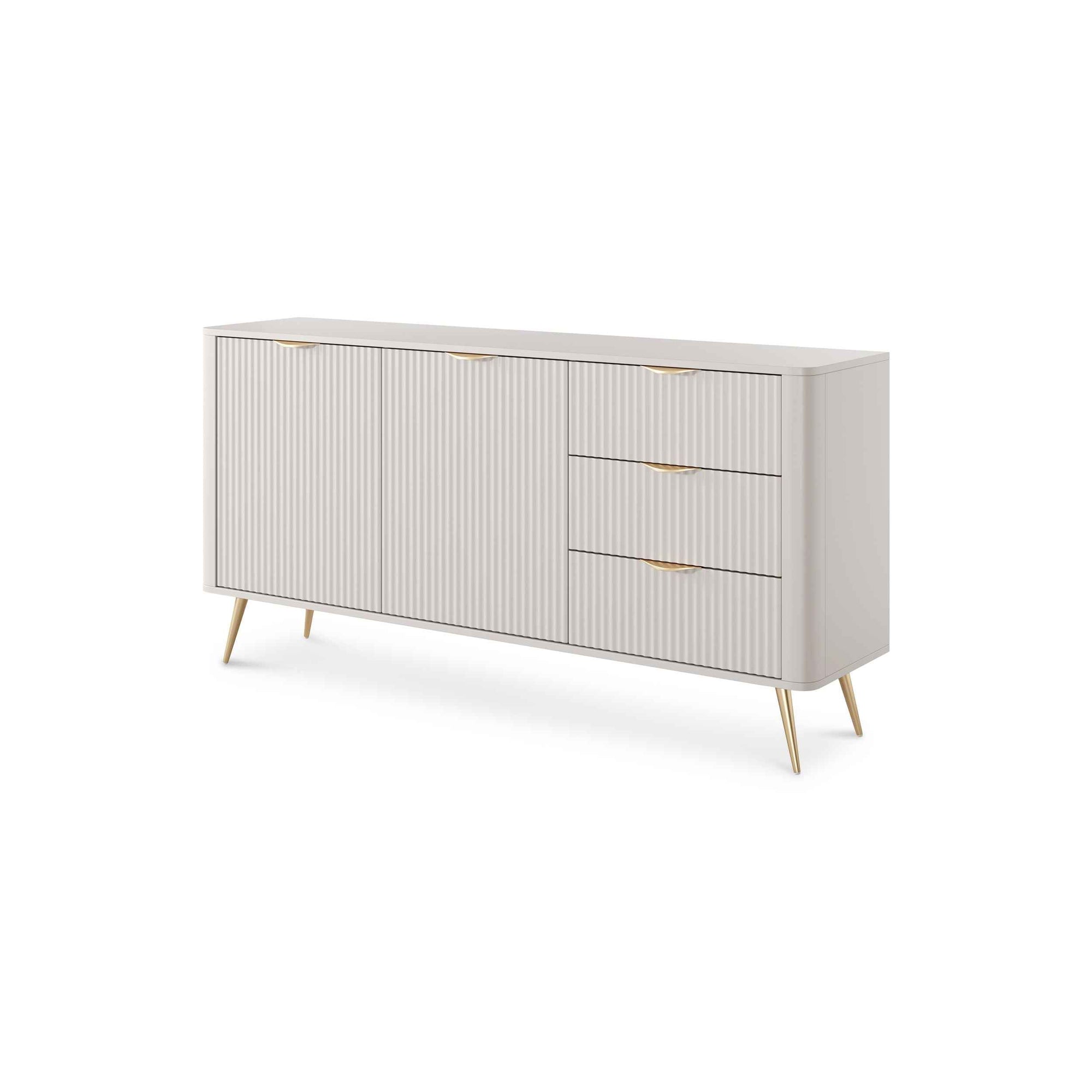 Komoda 163x81 z szufladami i drzwiami w stylu eleganckim - zaoblone krawędzie, pełen wysuw, metalowe nogi | Laanti Beż