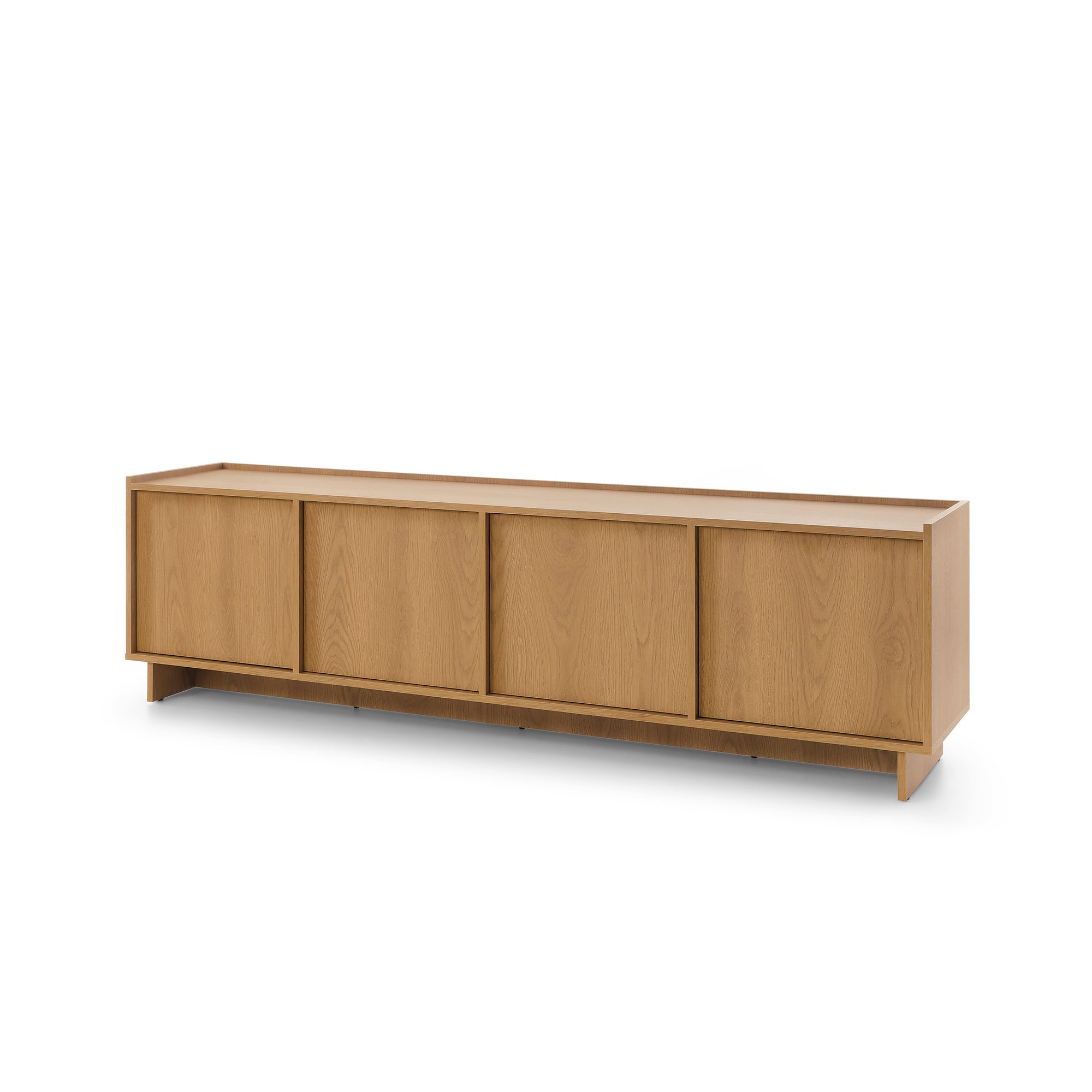 Szafka RTV 195x55 z zamykanymi komorami w stylu minimalistycznym - dąb karmel, push-to-open | Kiyro