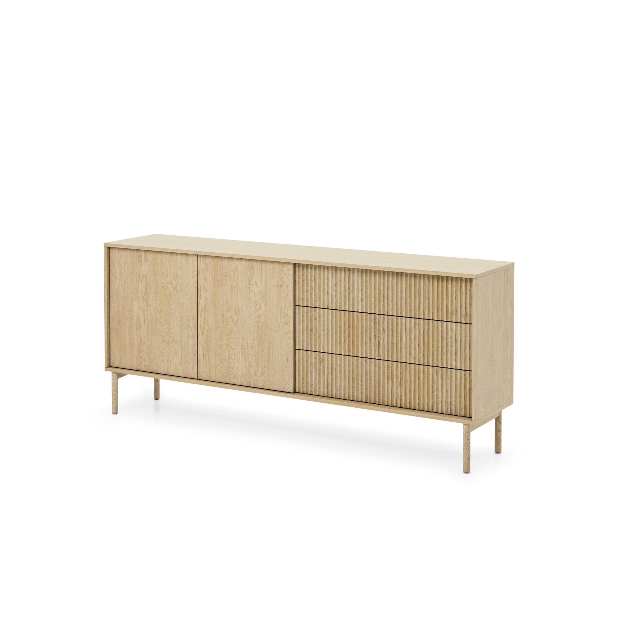 Komoda 2-drzwiowa z 3 szufladami 187x80 w stylu japandi - push-to-open, drewniane nogi | Viola