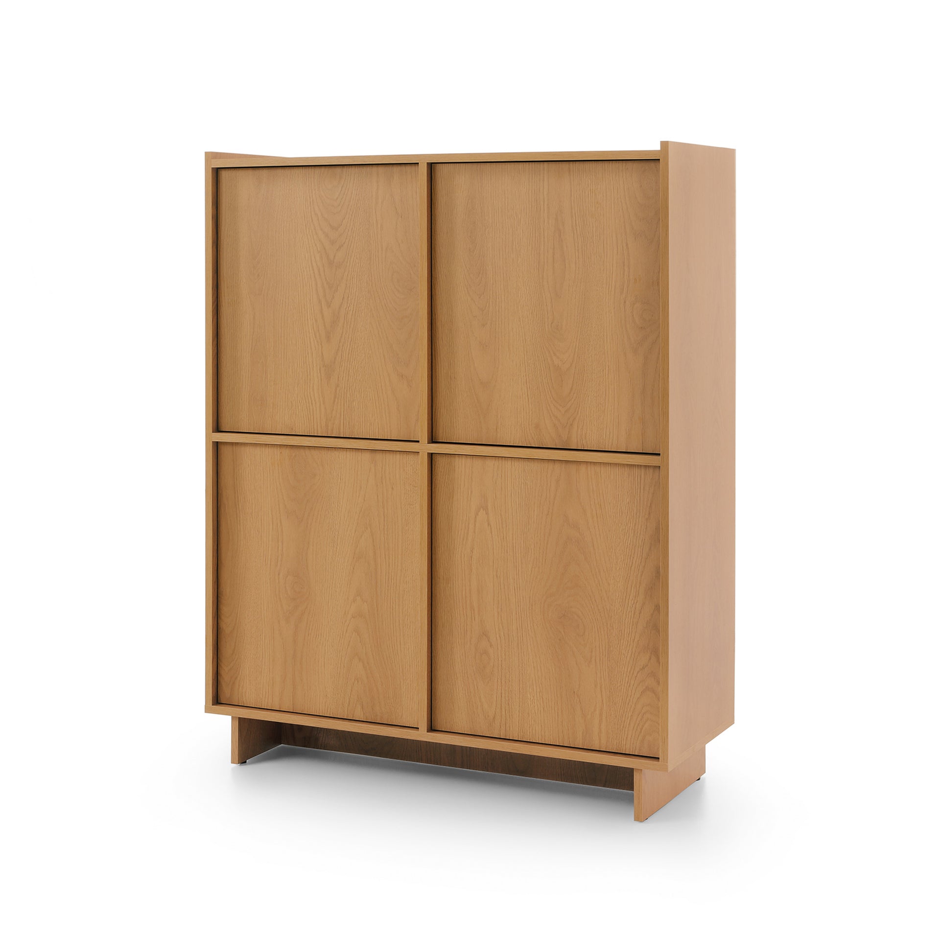 Komoda 98x124 z półkami w stylu japandi- dąb karmel, bezuchwytowe fronty | Kiyro