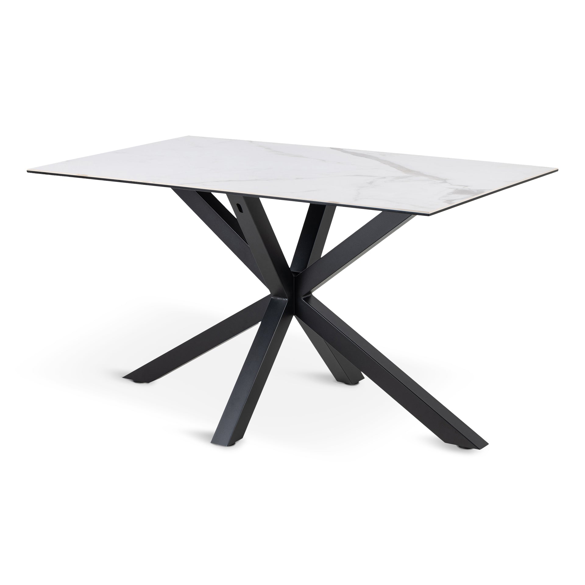 Stół do jadalni 135x80 w stylu nowoczesnym - ceramiczny blat w 4 kolorach, czarna podstawa | Oryss Chłodna Biel