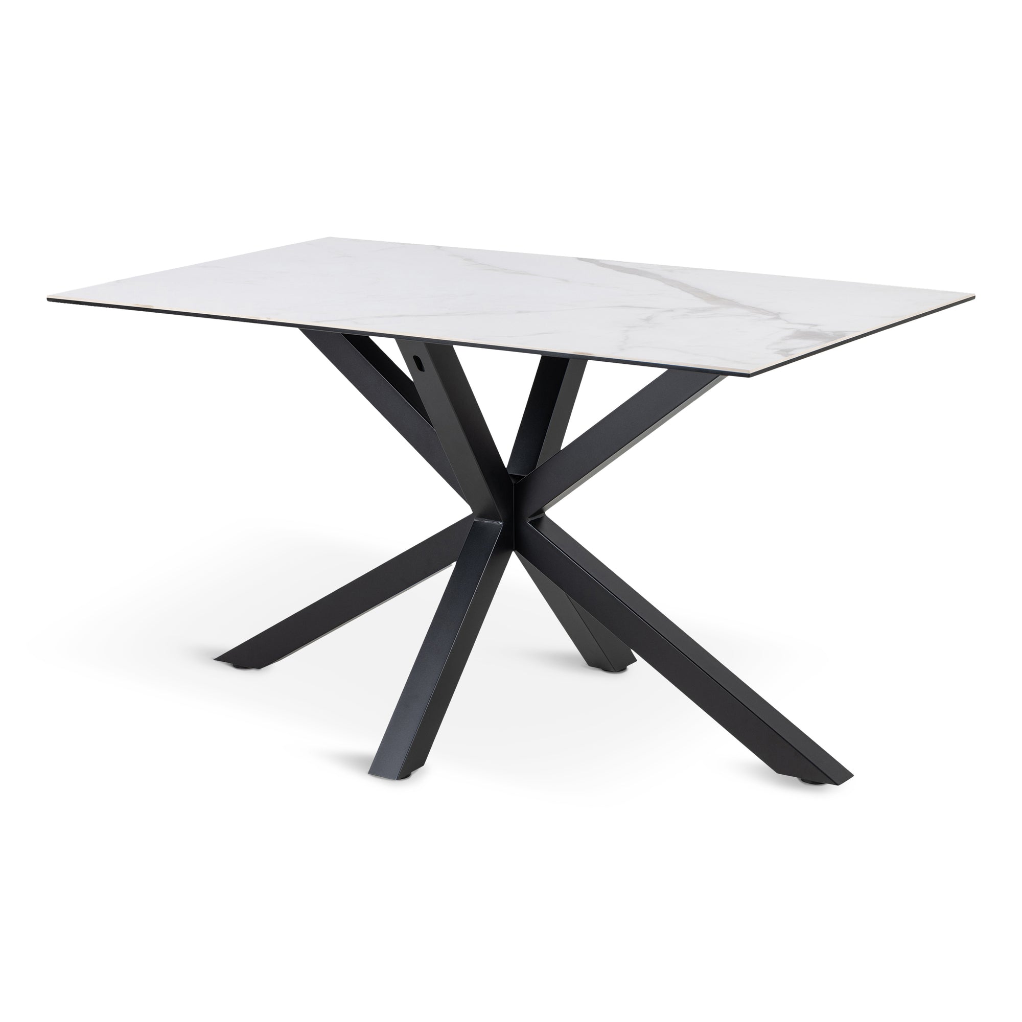Stół do jadalni 135x80 w stylu nowoczesnym - ceramiczny blat w 4 kolorach, czarna podstawa | Oryss Chłodna Biel
