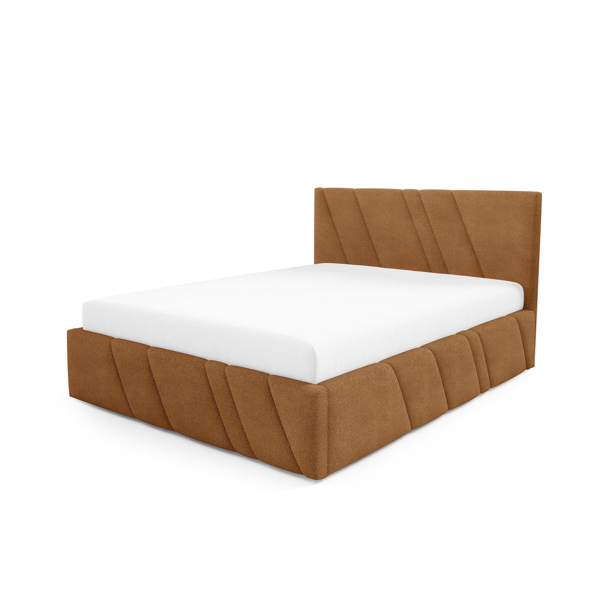 Łóżko tapicerowane pikowane z pojemnikiem w różnych rozmiarach w stylu nowoczesnym - tkanina Coral, dekoracyjne przeszycia | Raiz