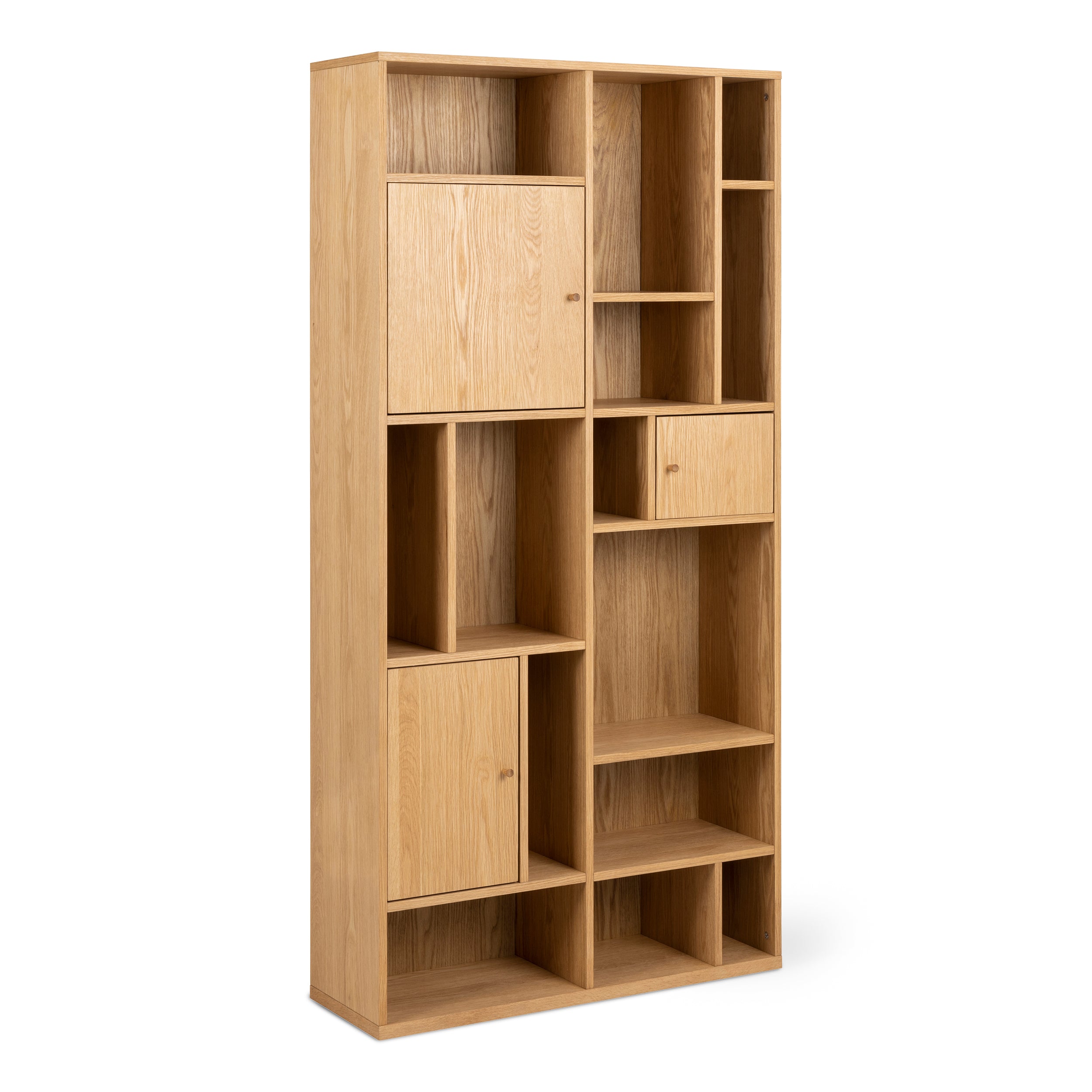 Regał do salonu 90x180 w stylu japandi - dąb olejowany, zamykane półki | Asymo