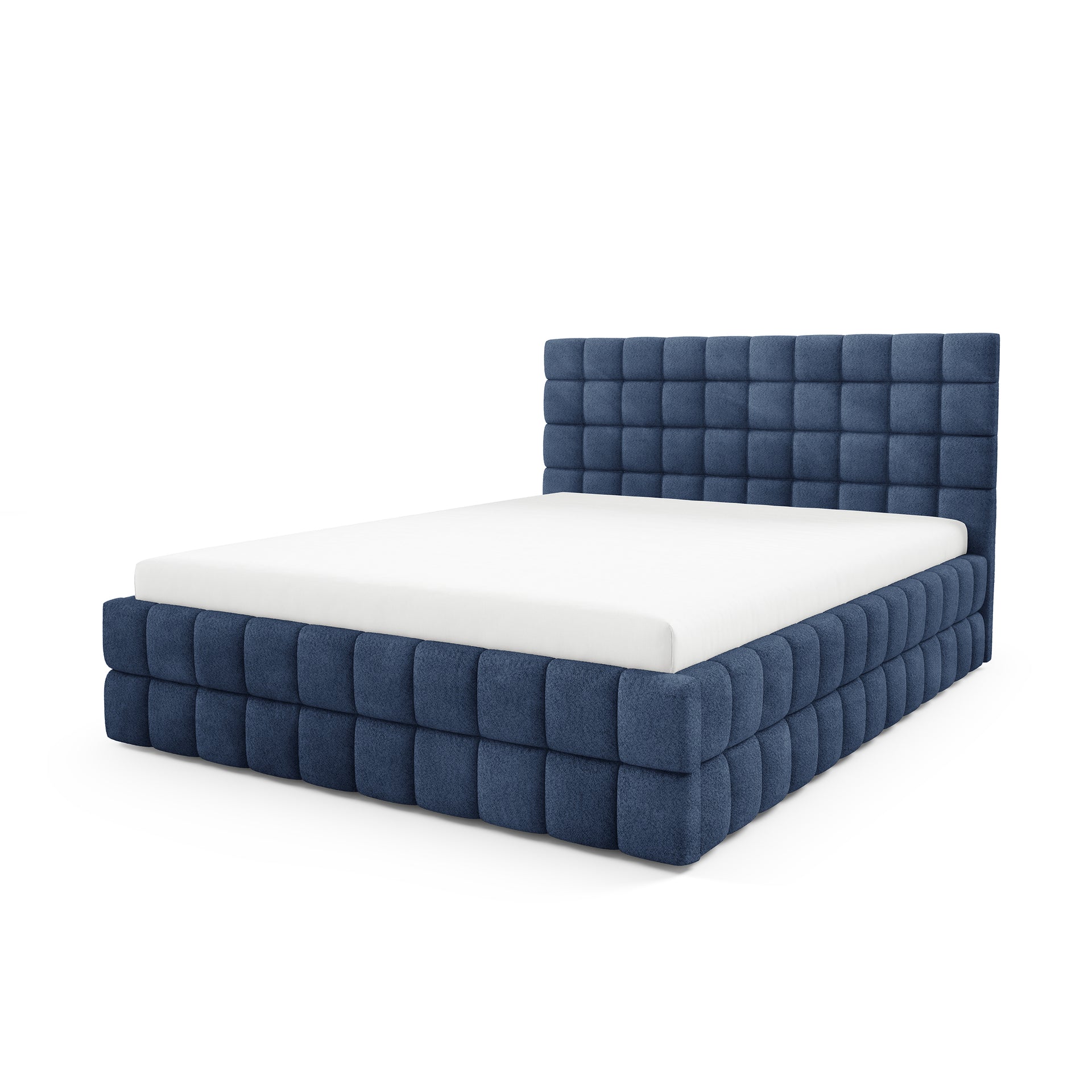 Łóżko tapicerowane z pojemnikiem w różnych rozmiarach w stylu nowoczesnym - tkanina Coral, pikowany zagłówek | STRATUS