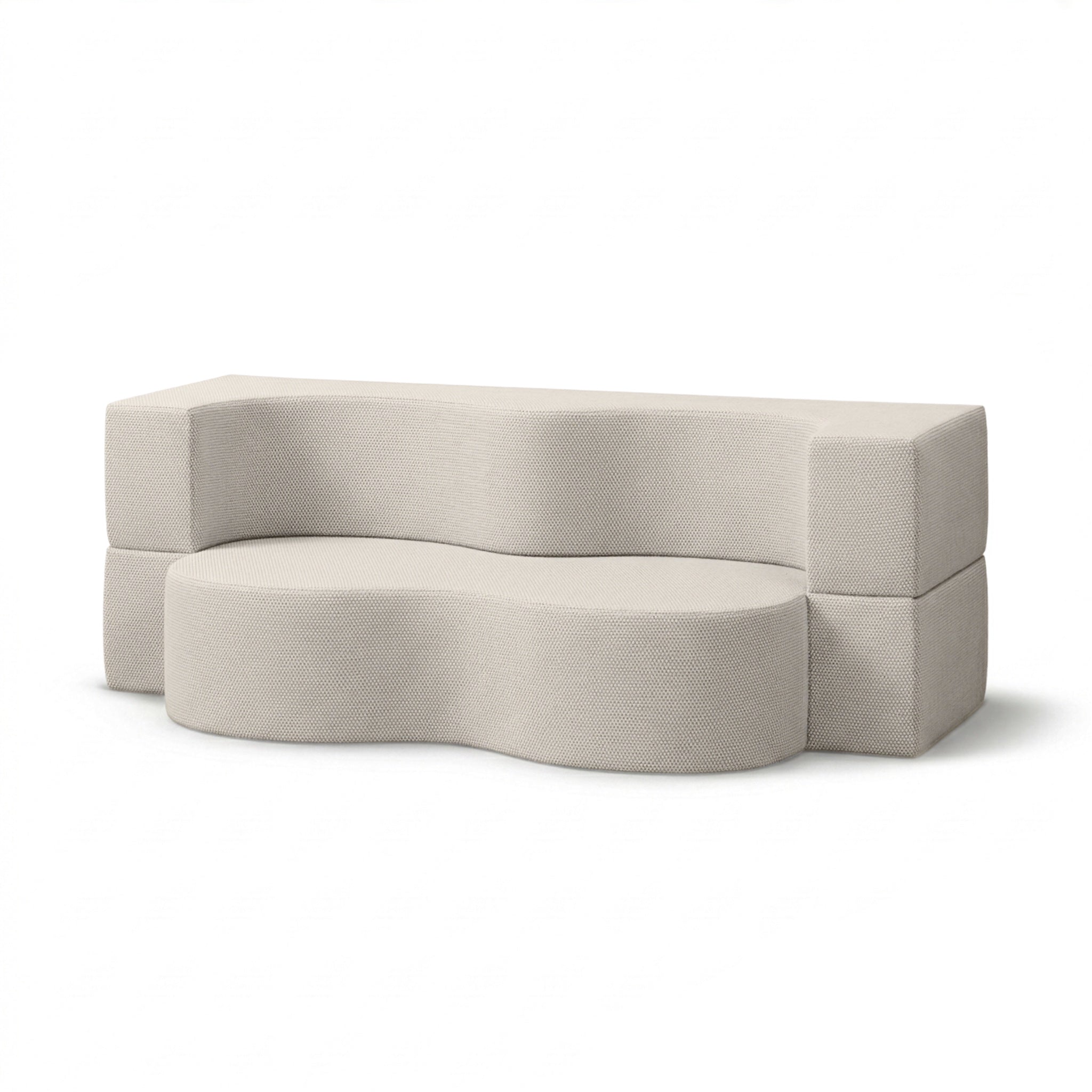 Sofa ogrodowa piankowa z funkcją spania w stylu nowoczesnym - organiczna bryła, tkanina Harris | Kamelia