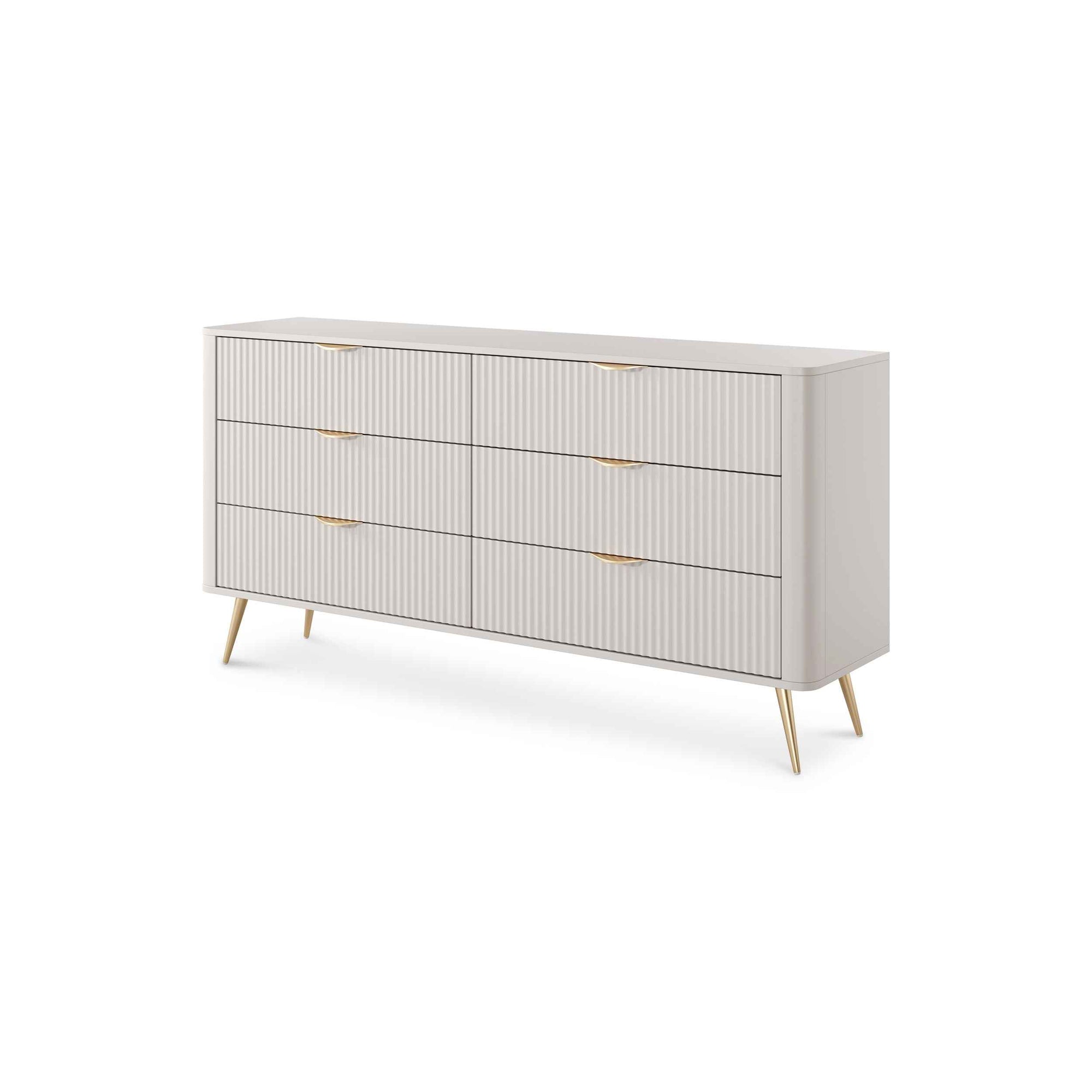 Komoda 163x81 z 6 szufladami w stylu eleganckim - ryflowane fronty, metalowe uchwyty | Laanti Beż