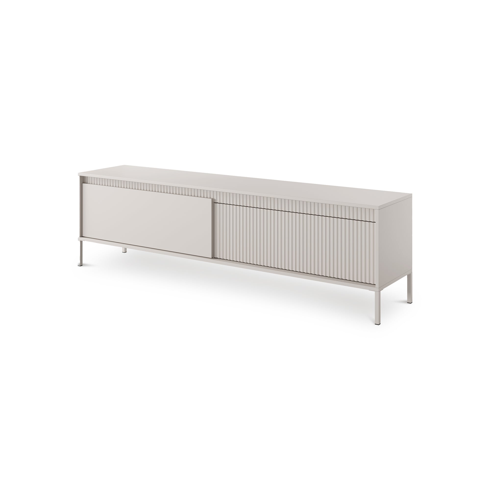 Szafka RTV 2-drzwiowa 187x53 w stylu japandi – ryflowane fronty, push-to-open | Senra