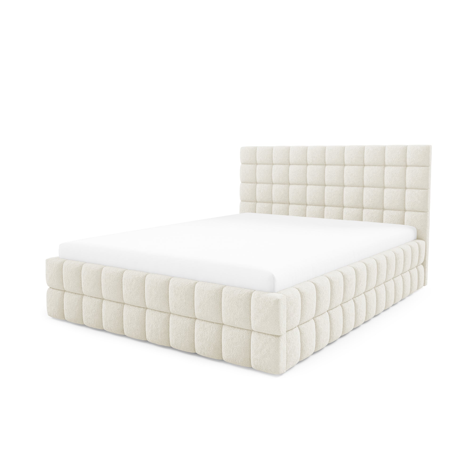 Łóżko tapicerowane z pojemnikiem w różnych rozmiarach w stylu nowoczesnym - tkanina Lambi, pikowany zagłówek | Stratus