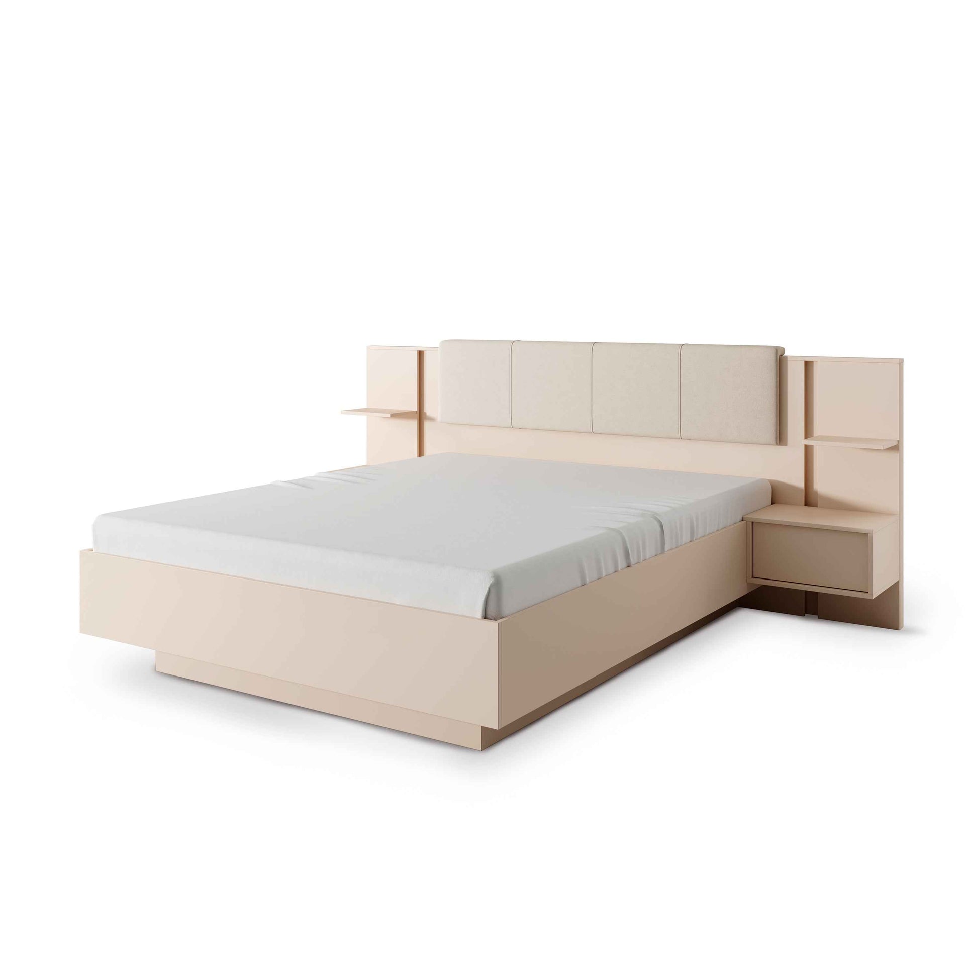 Łóżko tapicerowane z pojemnikiem w stylu glamour – zintegrowane stoliki nocne | Dust Nie