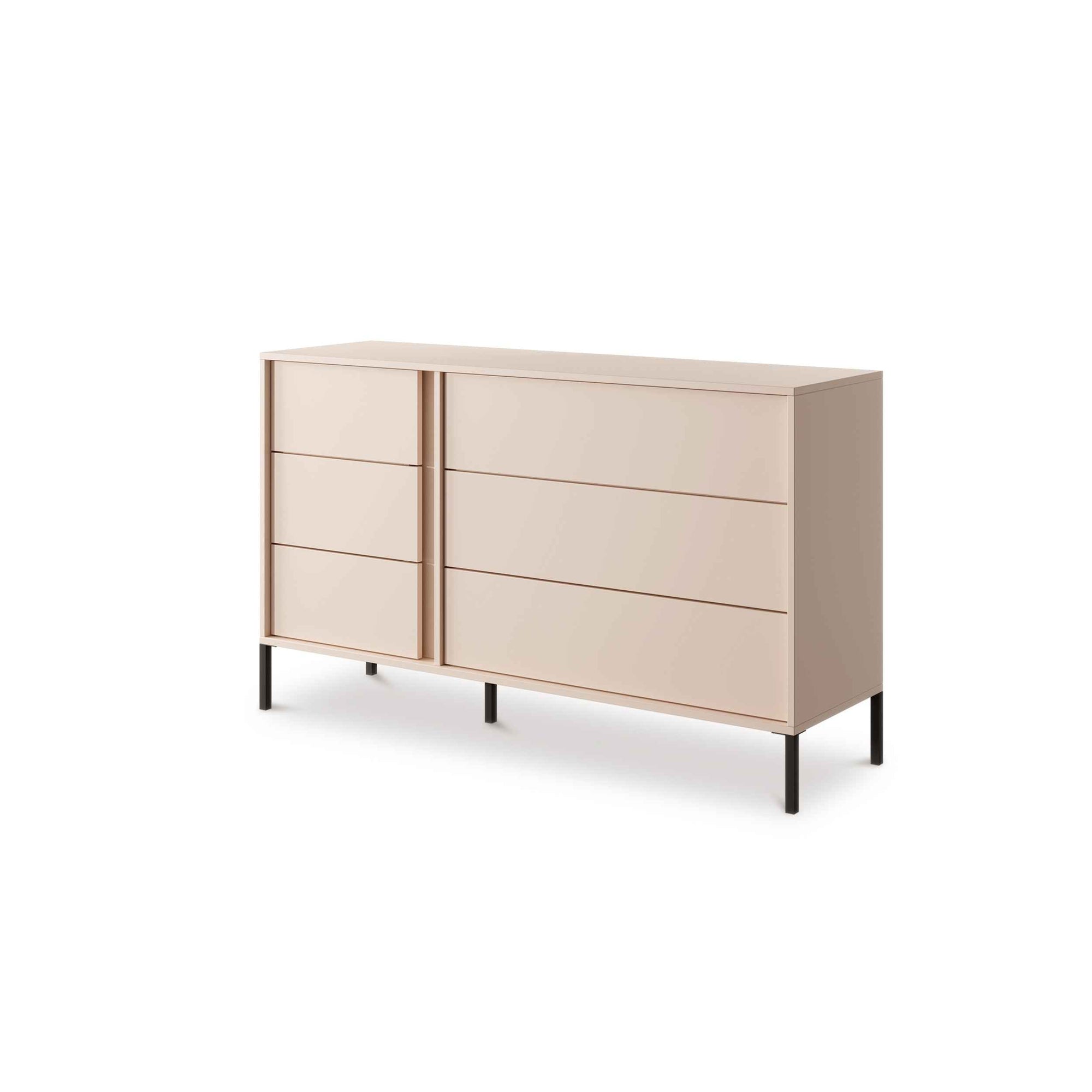 Komoda 137x81 z 6 szufladami w stylu minimalistycznym - bezuchwytowe fronty, opcjonalny LED | Dust NIE