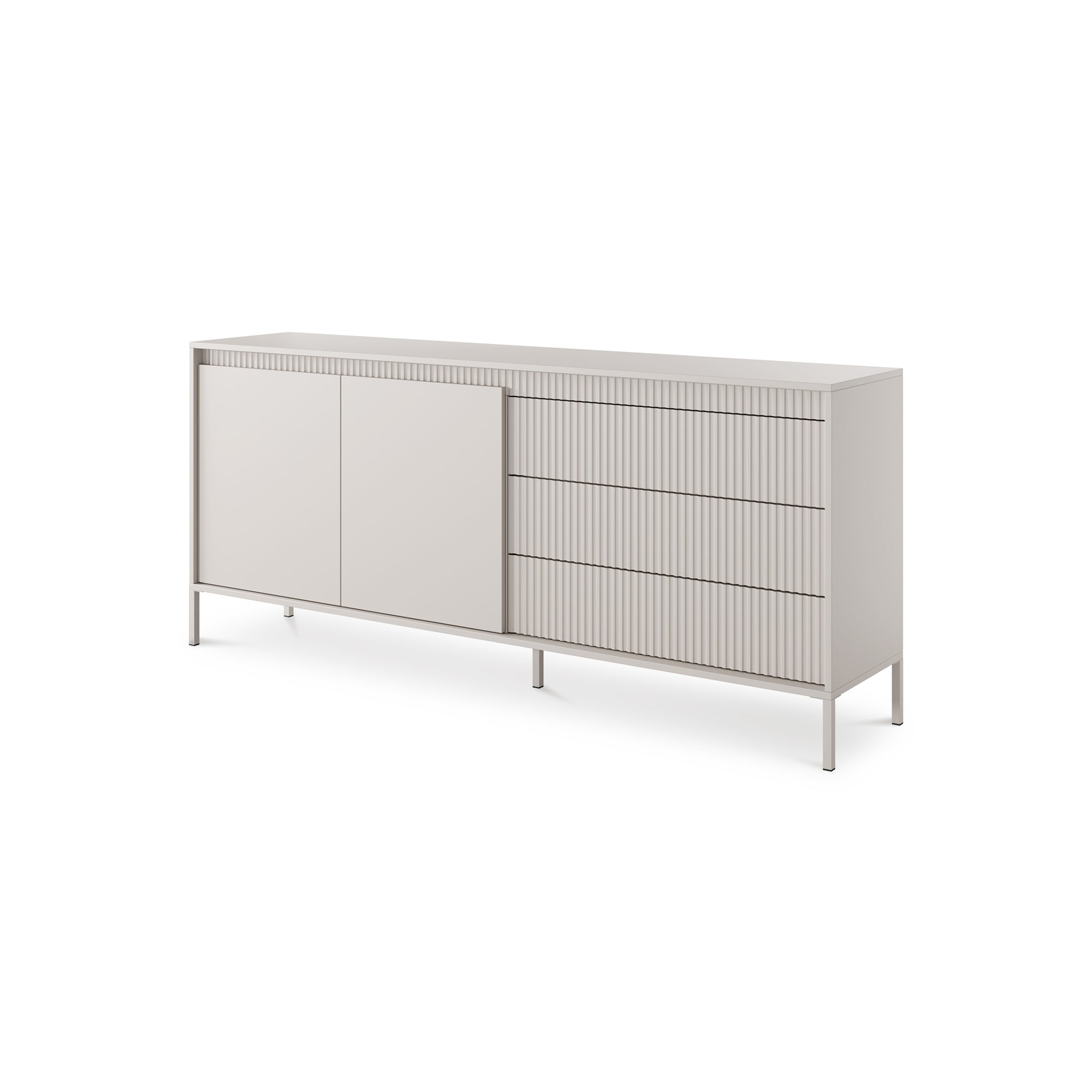 Komoda z drzwiami i szufladami 187x81 w stylu japandi - beż, push-to-open, 3 szuflady | Senra