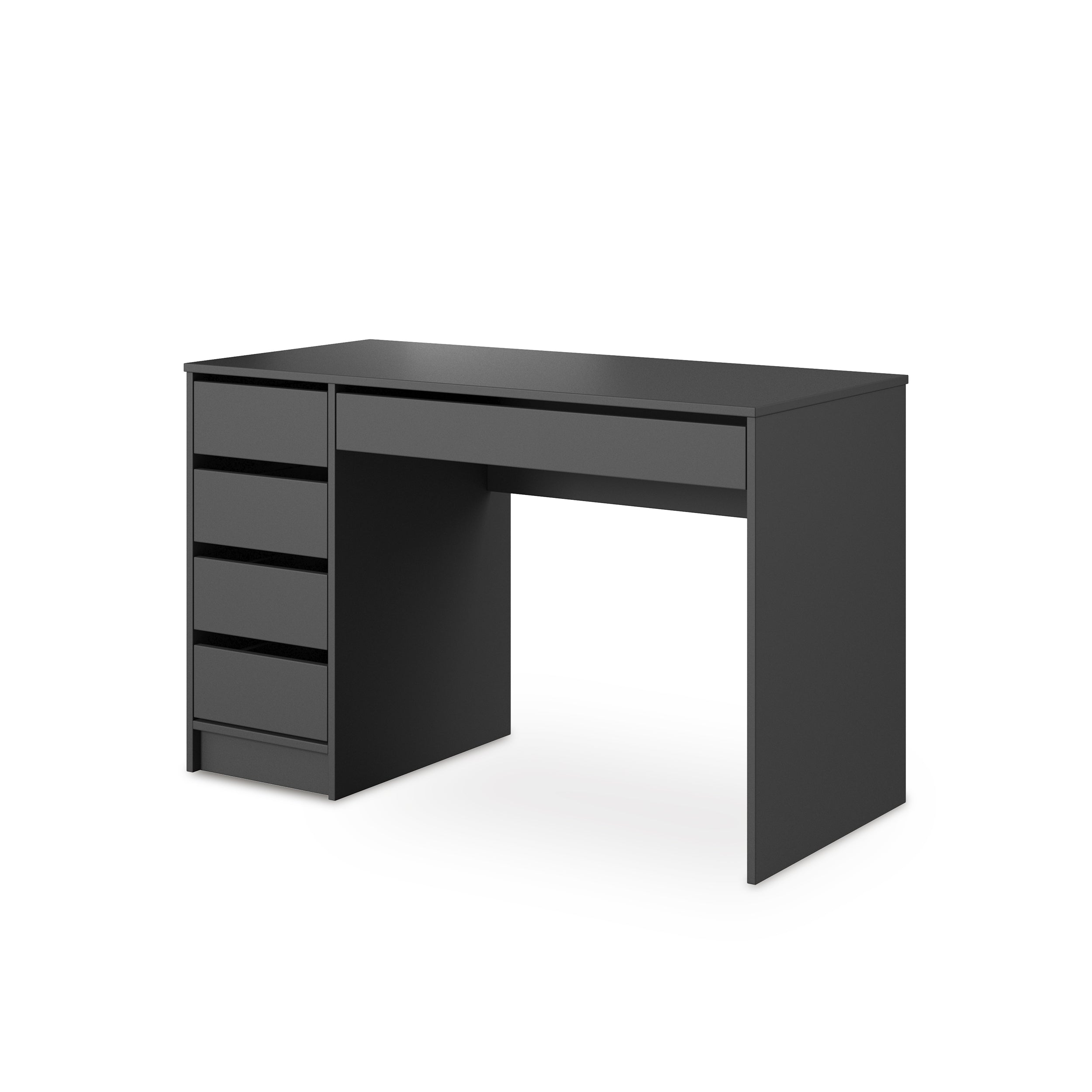 Biurko z szufladami 120x75 cm w stylu minimalistycznym – szeroki blat, bezuchwytowe fronty | ADIA Antracyt