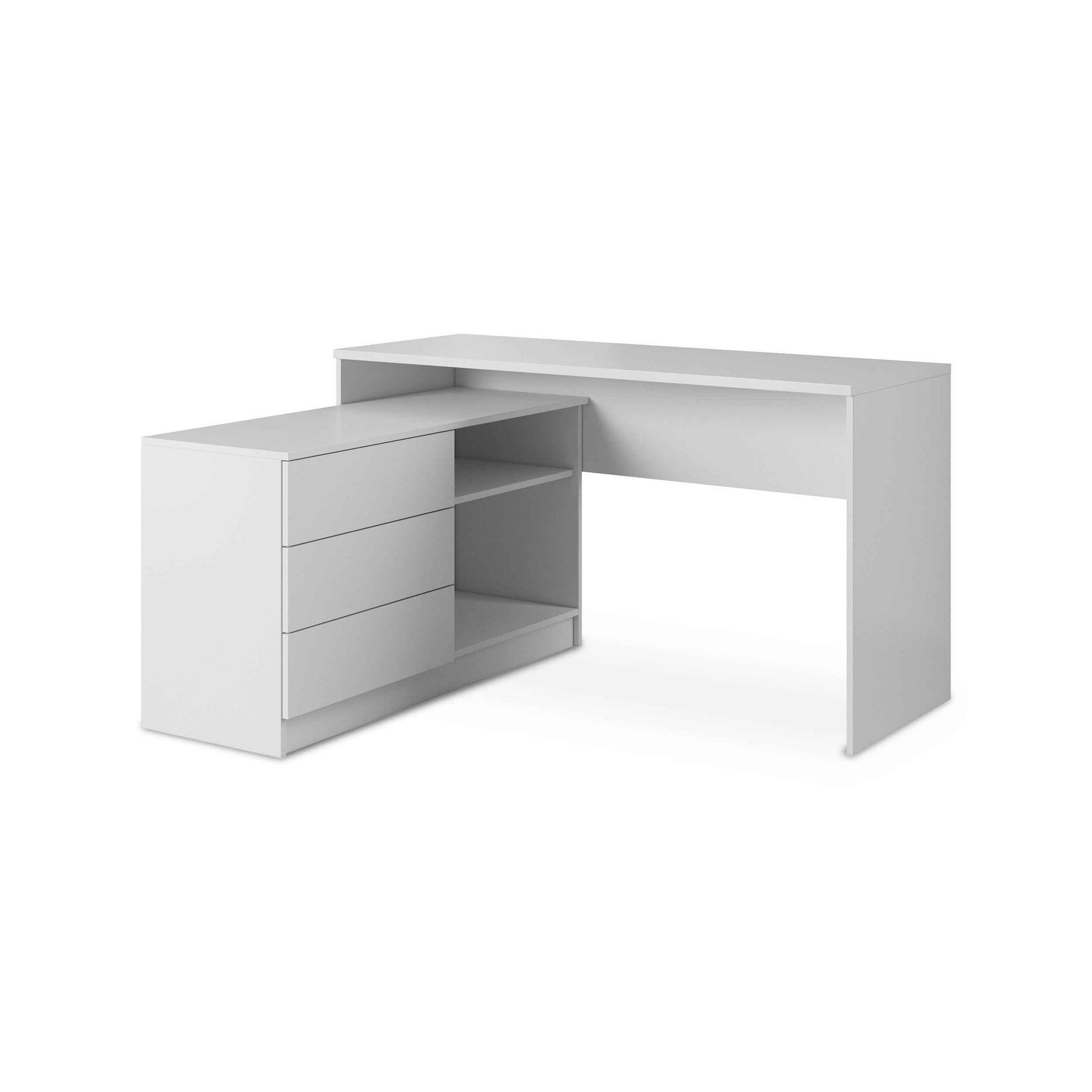 Biurko z 138x76 cm w stylu minimalistycznym – montaż lewo/prawostronny, push-to-open, szeroki blat | Teno Biały