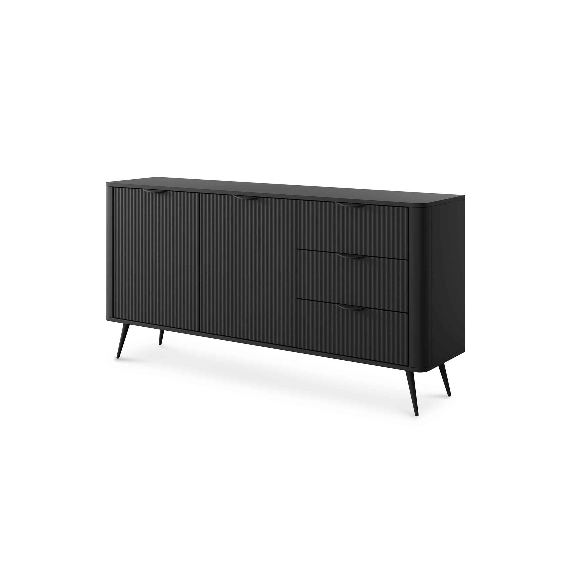 Komoda 163x81 z szufladami i drzwiami w stylu eleganckim - zaoblone krawędzie, pełen wysuw, metalowe nogi | Laanti Czarny