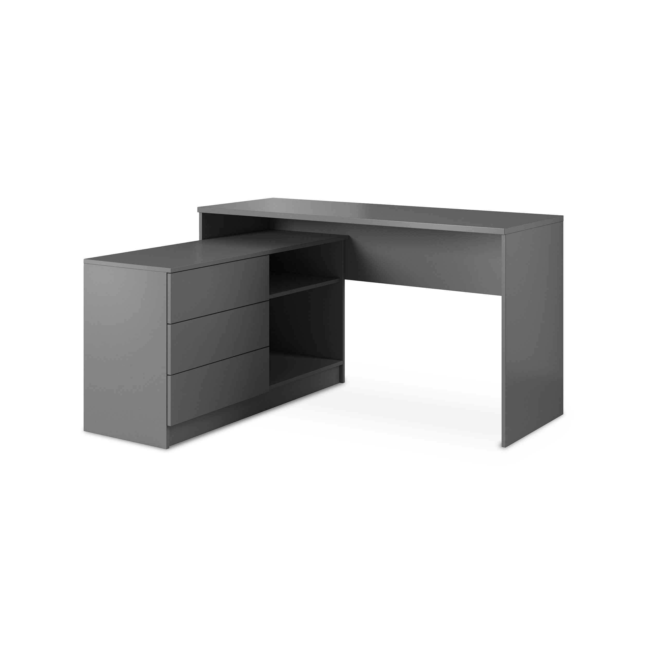 Biurko z 138x76 cm w stylu minimalistycznym – montaż lewo/prawostronny, push-to-open, szeroki blat | Teno Grafit