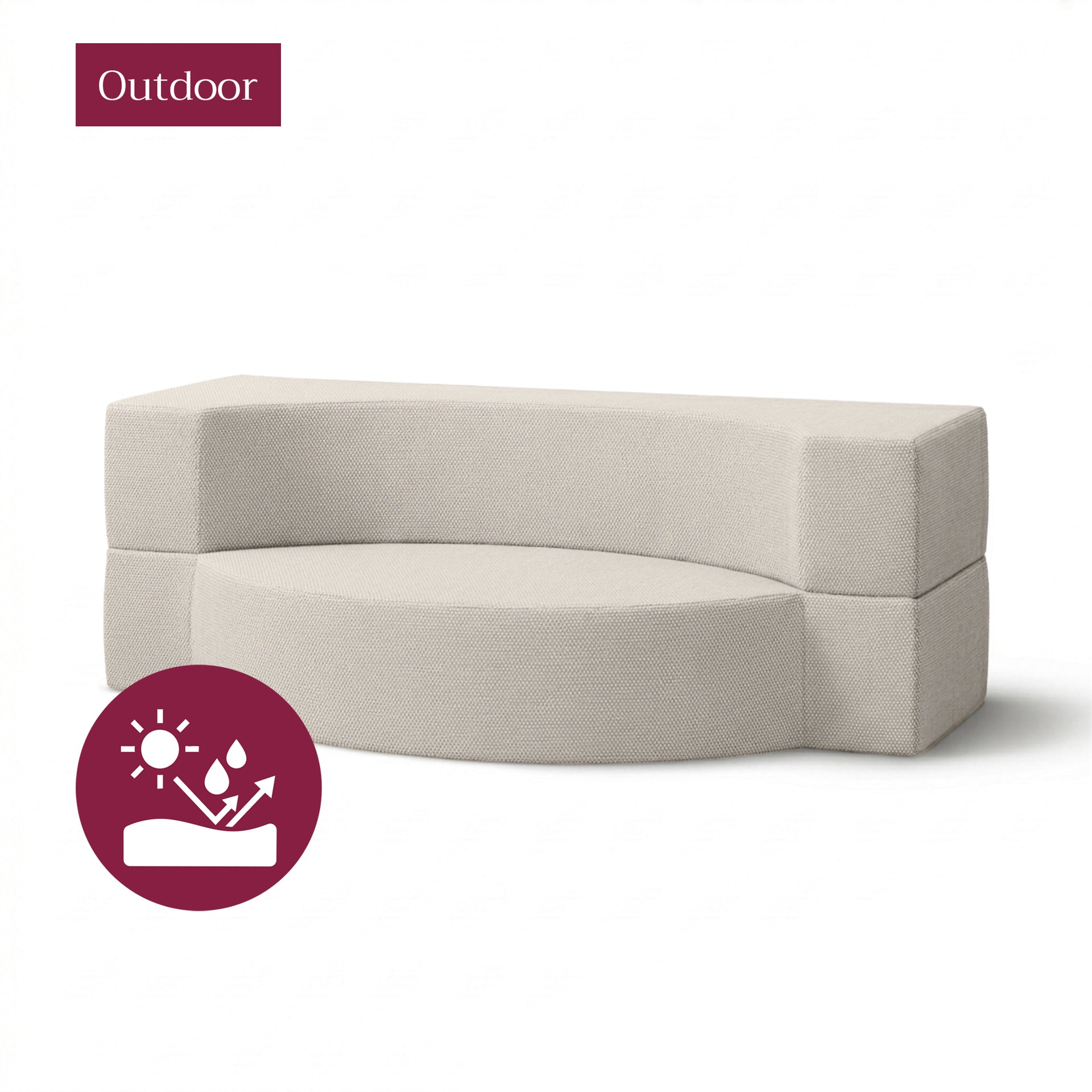 Sofa ogrodowa piankowa 200x100x70 cm w stylu japandi - tkanina outdoorowa Harris, półokrągła forma | Lunaria